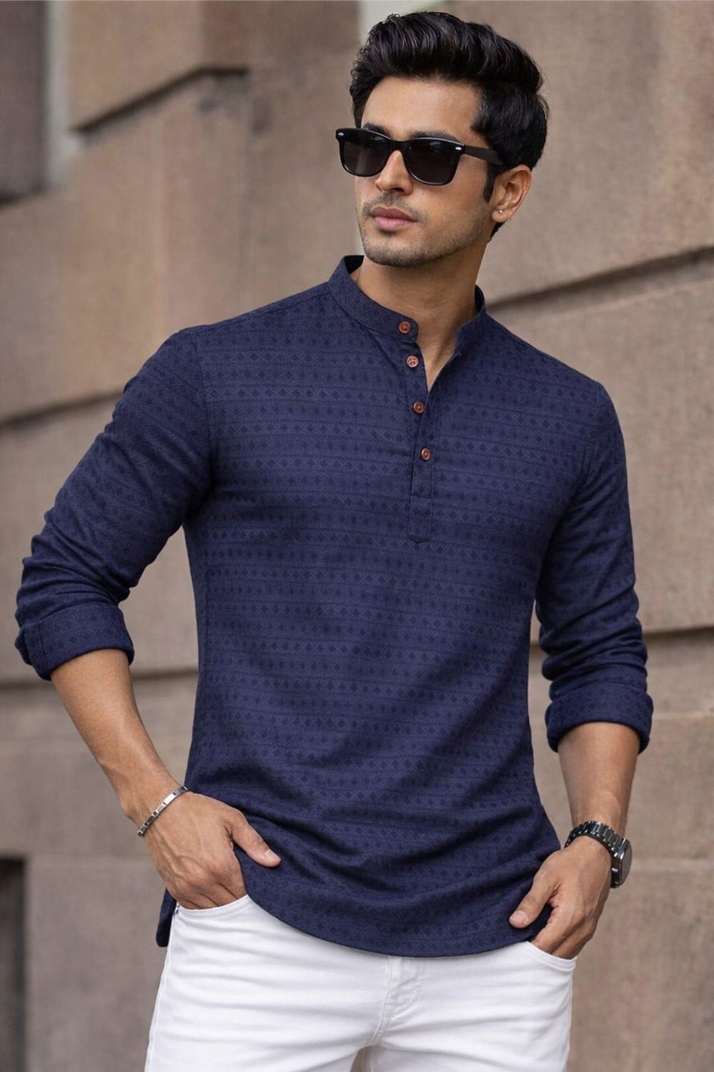 Image of STR CREATION Men Self Design, Woven Design Straight Kurta