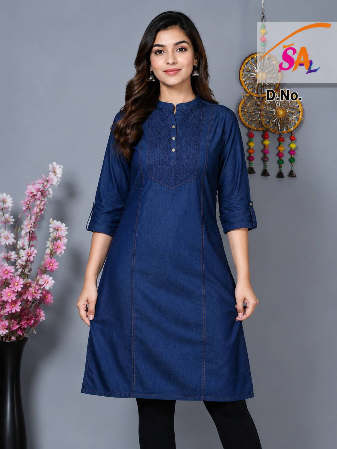 Ninjaflex Women Solid Viscose Rayon Straight Kurta (Dark Blue)