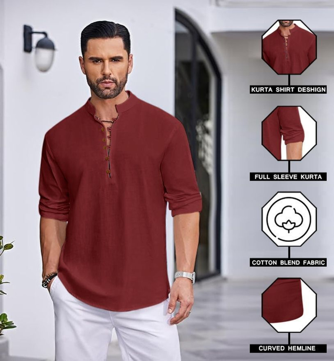 Image of ROYAL SCOUT Men Solid Straight Kurta
