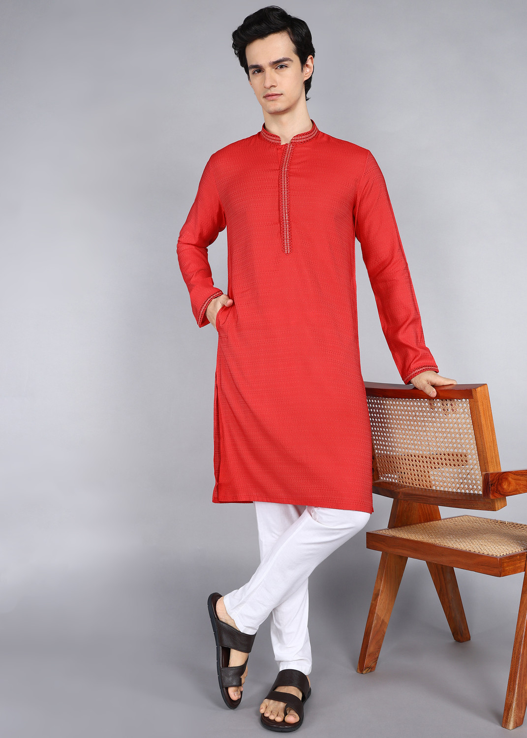 Image of Punya Men Self Design Straight Kurta