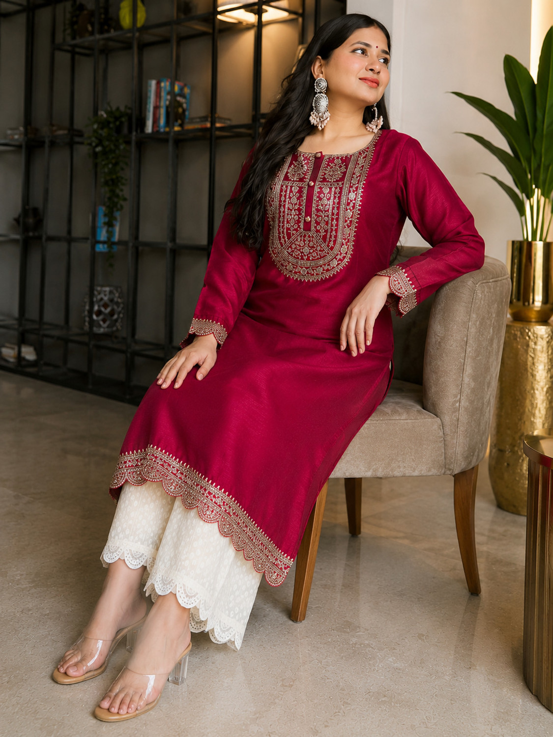 Image of KurtiByHarshita Women Embroidered A-line Kurta