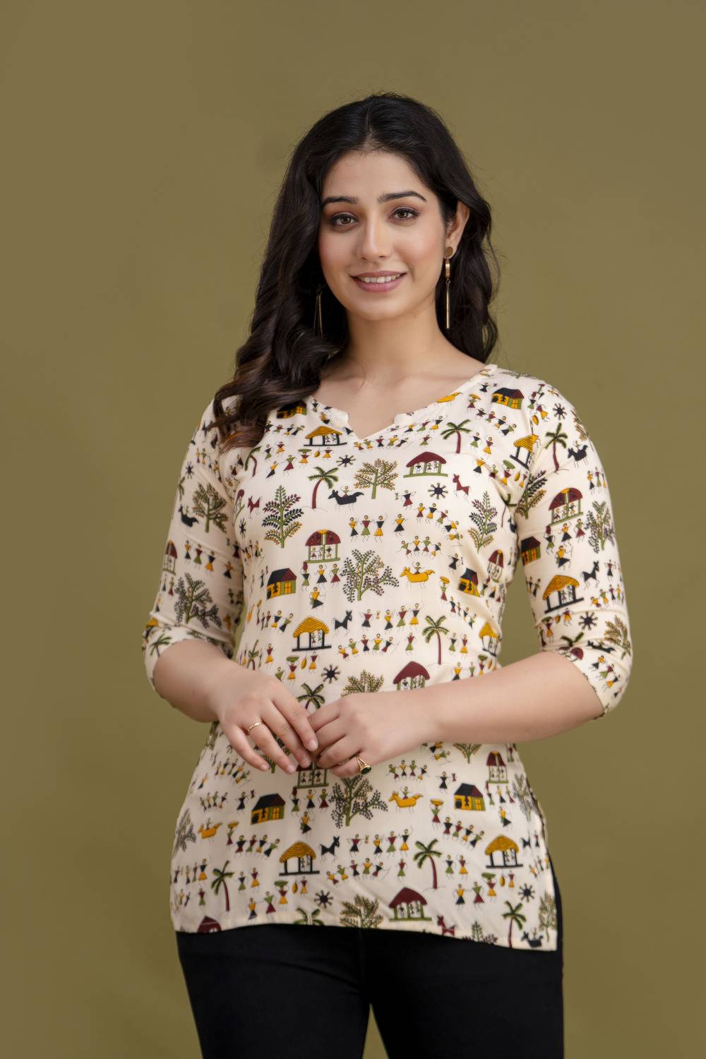 Mialo fashion Women Printed Viscose Rayon Straight Kurta (Beige)