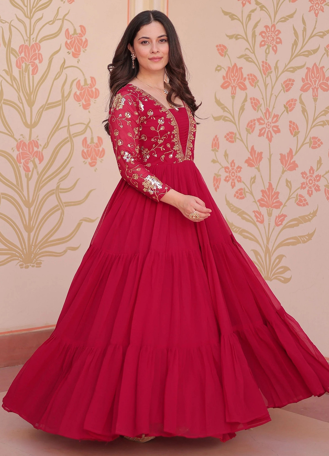 Image of Lazzly Women Embroidered, Woven Design Flared Kurta