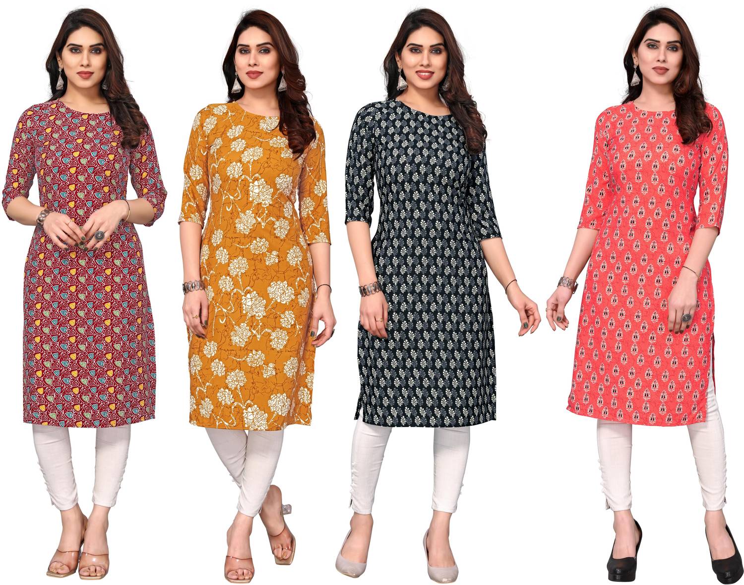 KETAKI FASHION Pack of 4 Women Printed Crepe Straight Kurta (Mult