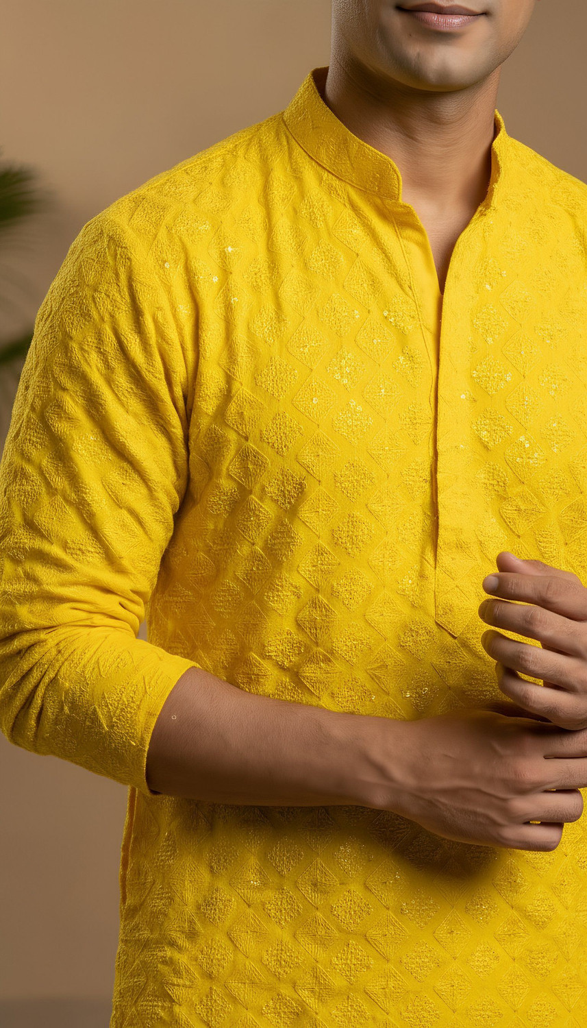 Image of ADHIRAJAN Men Embellished Straight Kurta