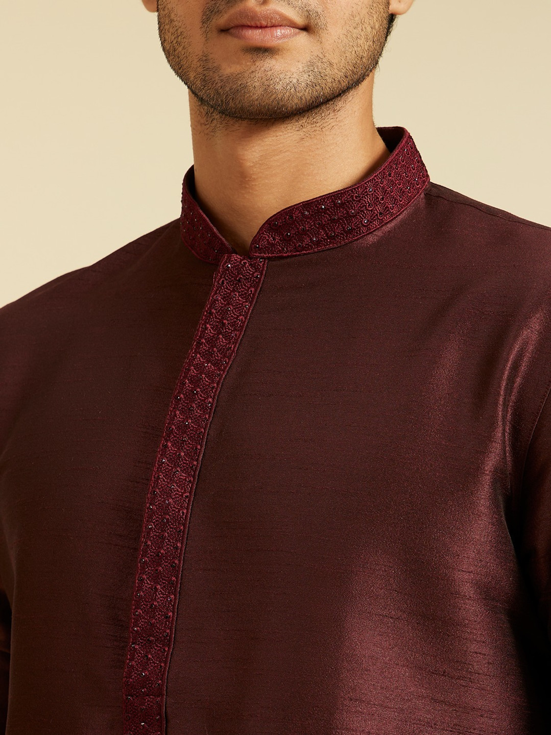Image of DIWAS by Manyavar Self Design Art Silk Straight Kurta for Men (Purple)