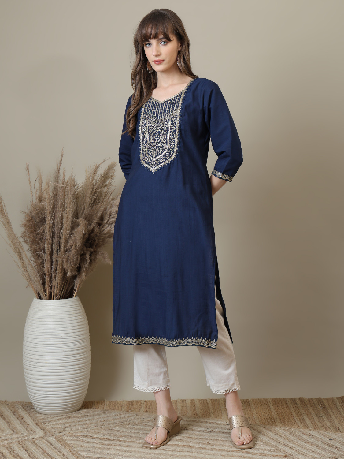 Image of Punky Women Embroidered, Embellished A-line Kurta