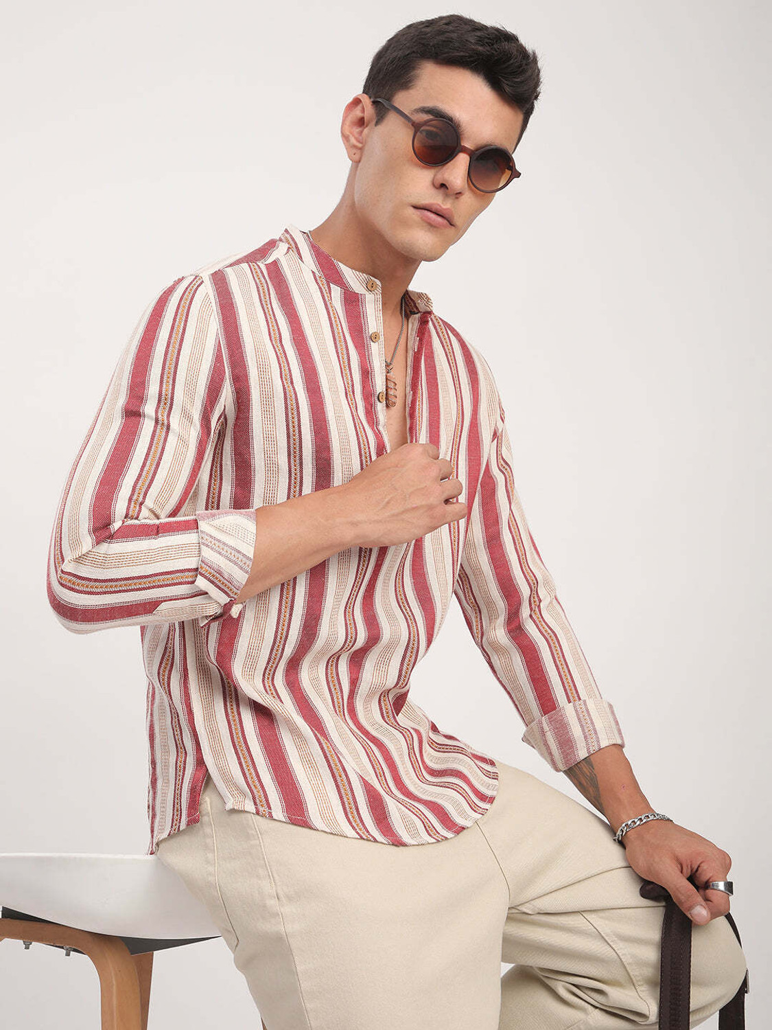 Image of VASTRADO Men Striped Straight Kurta