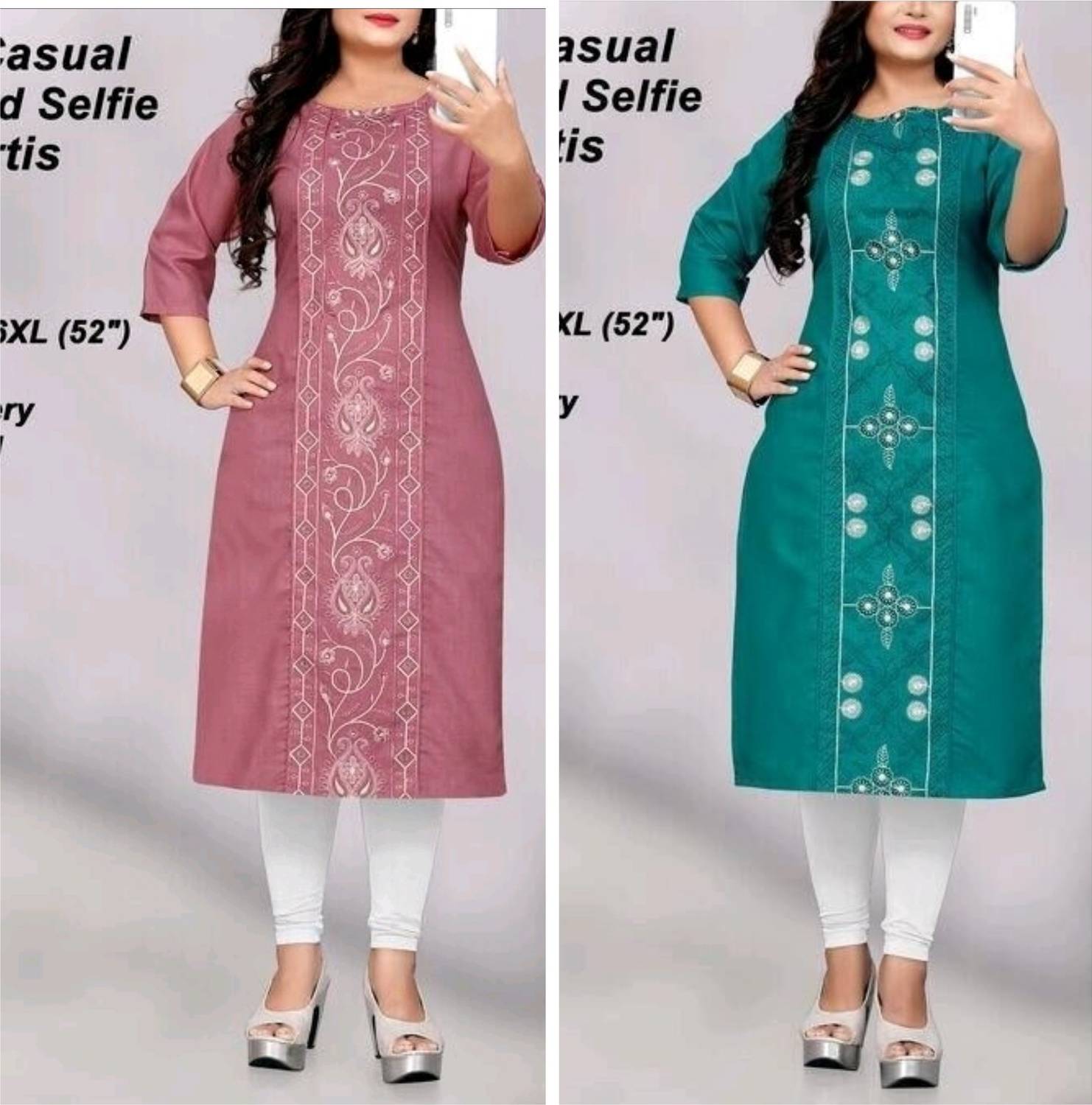 Ladylaz Pack of 2 Women Embroidered Cotton Blend Straight Kurta (