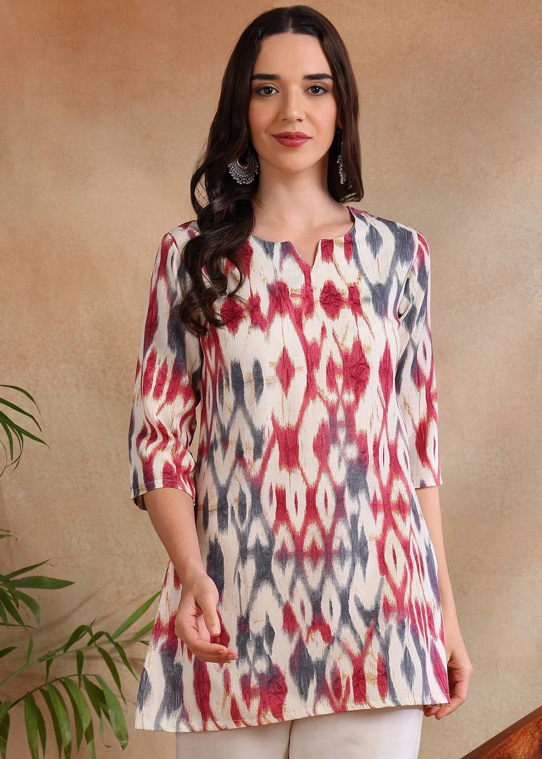 DSK STUDIO Women Geometric Print Cotton Rayon Straight Kurta (Pur