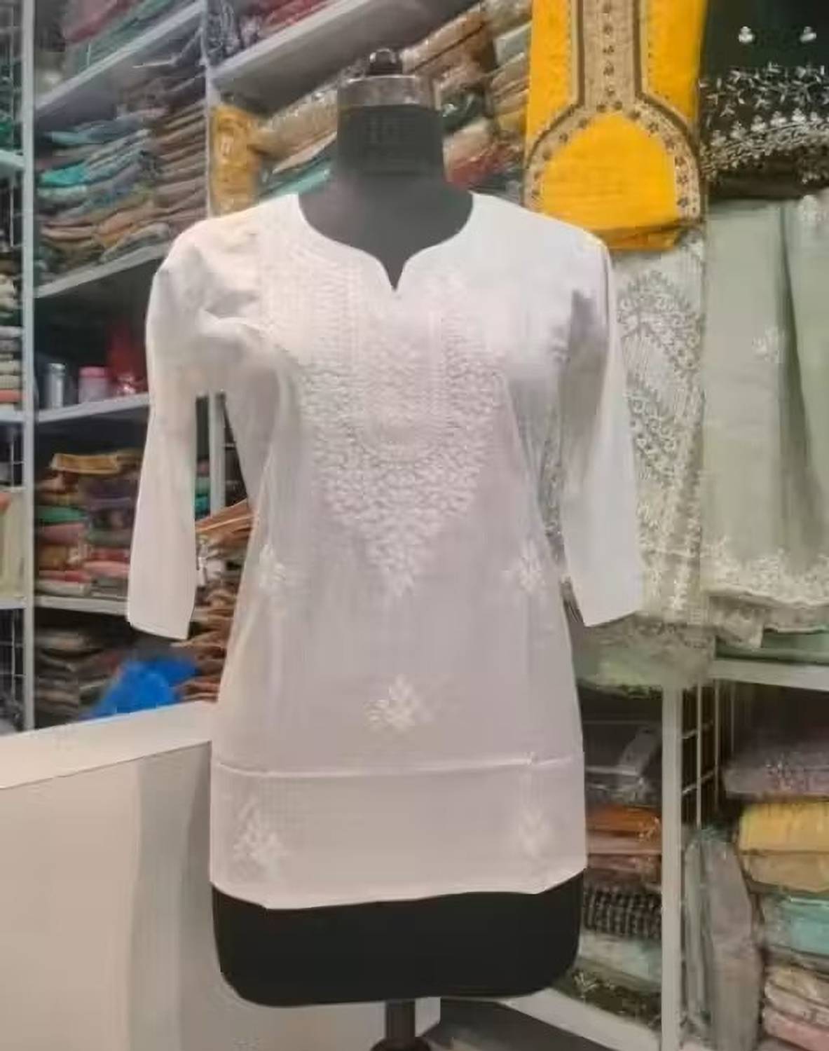 mmtextile Women Embroidered Viscose Rayon Flared Kurta (White)