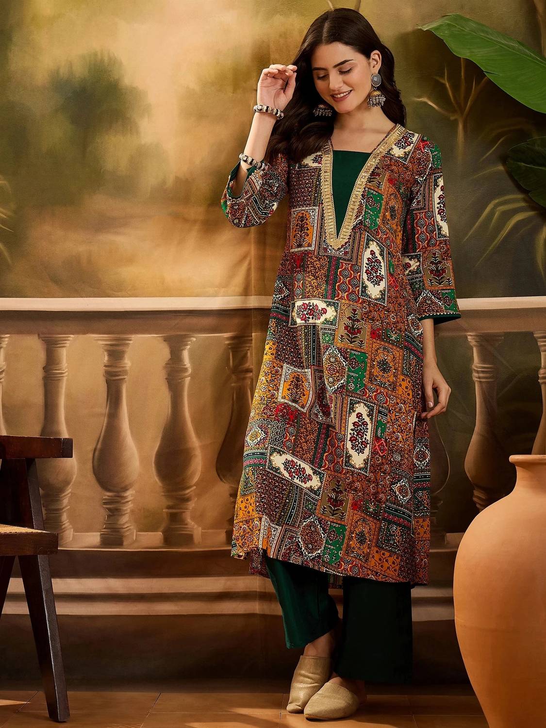 Youthnic Women Printed Viscose Rayon Straight Kurta (Beige)