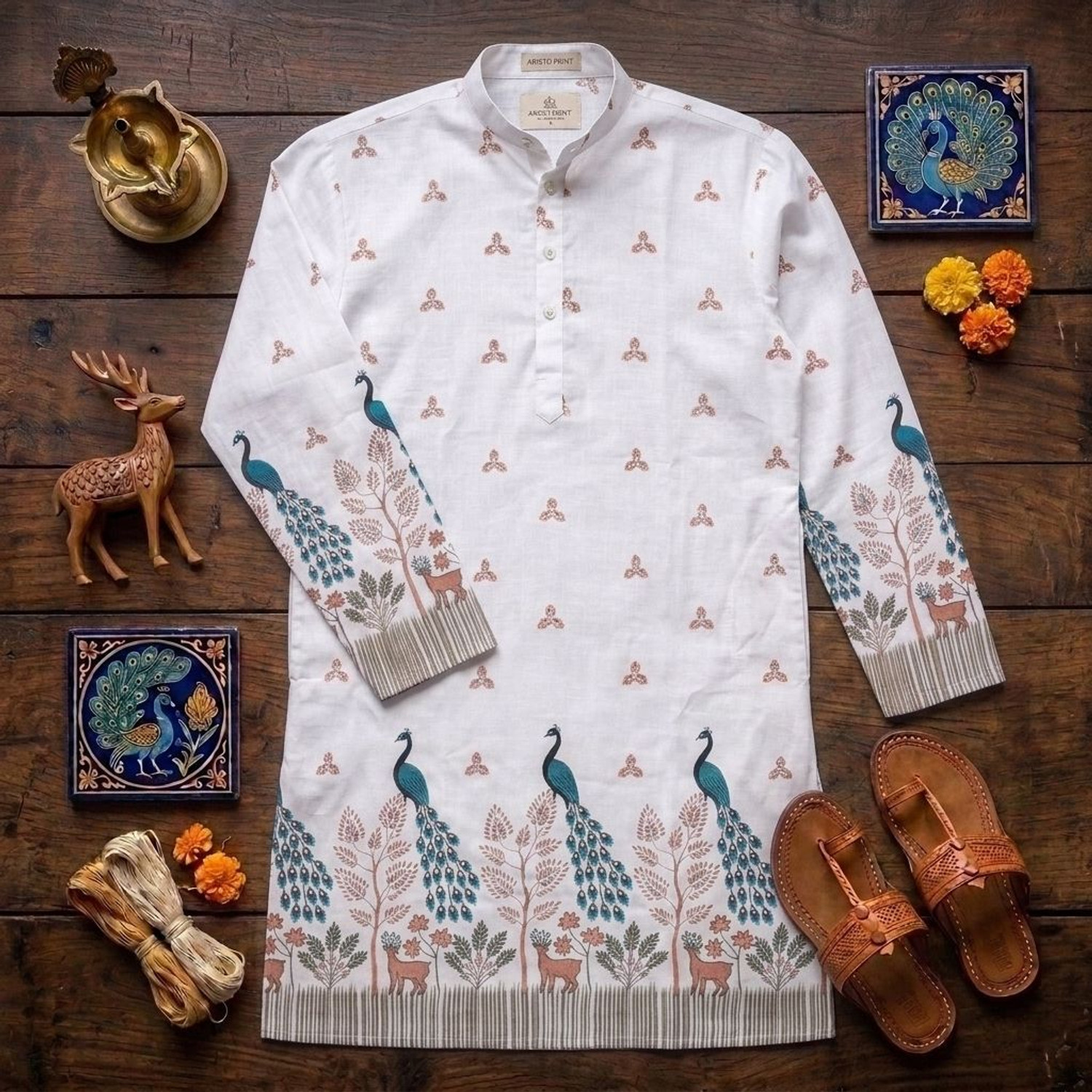 Image of stylevaultt Men Embroidered Straight Kurta