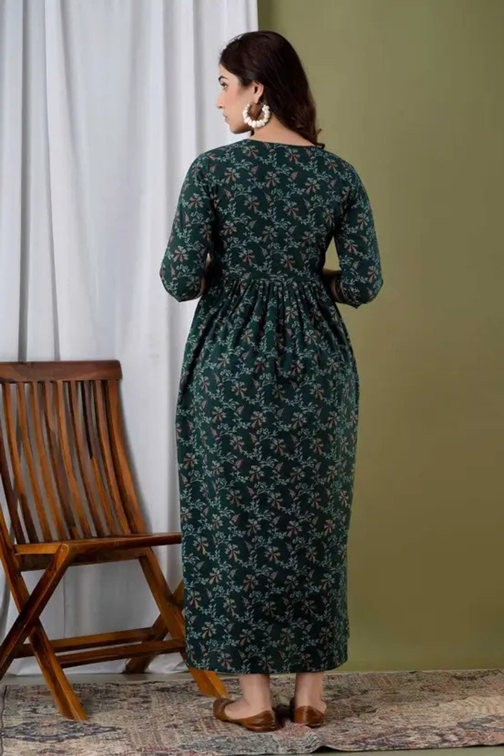 Image of Feemel Textiles Pack of 2 Floral Print, Printed Cotton Rayon Gown Kurta for Women (Blue, Dark Green)