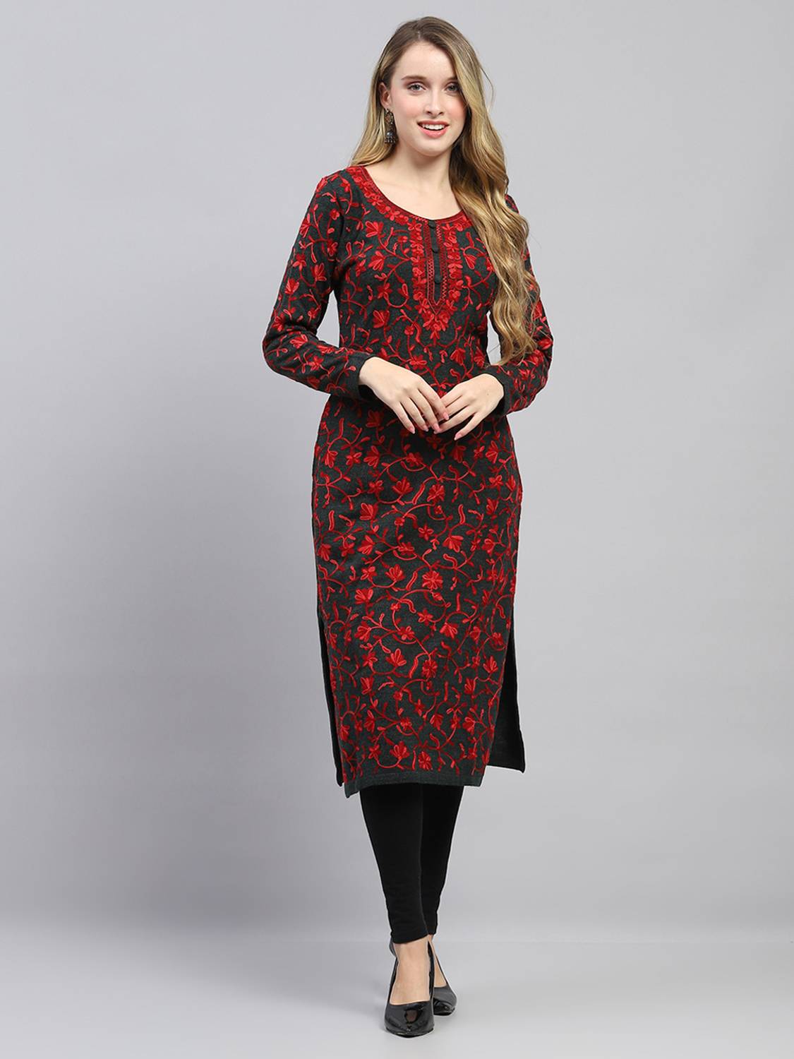 MONTE CARLO Women Woven Design Wool Straight Kurta (Brown)