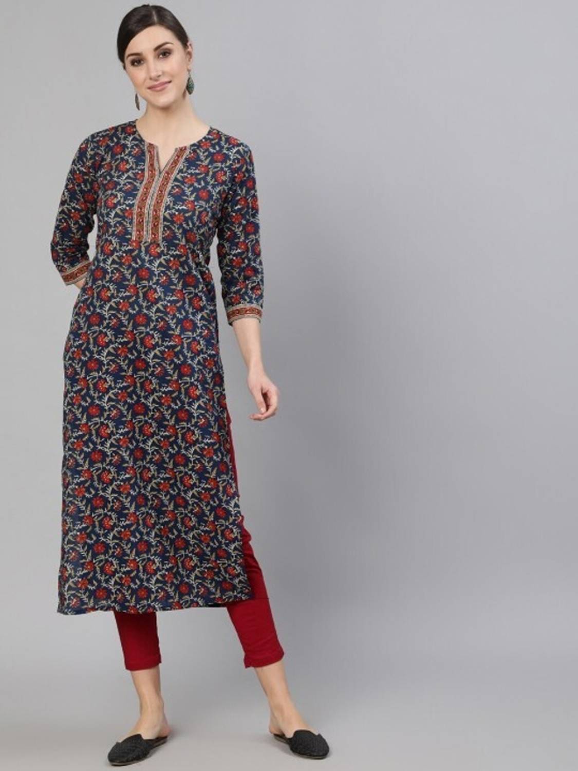ARKV TEX Women Printed Viscose Rayon Straight Kurta (Blue)