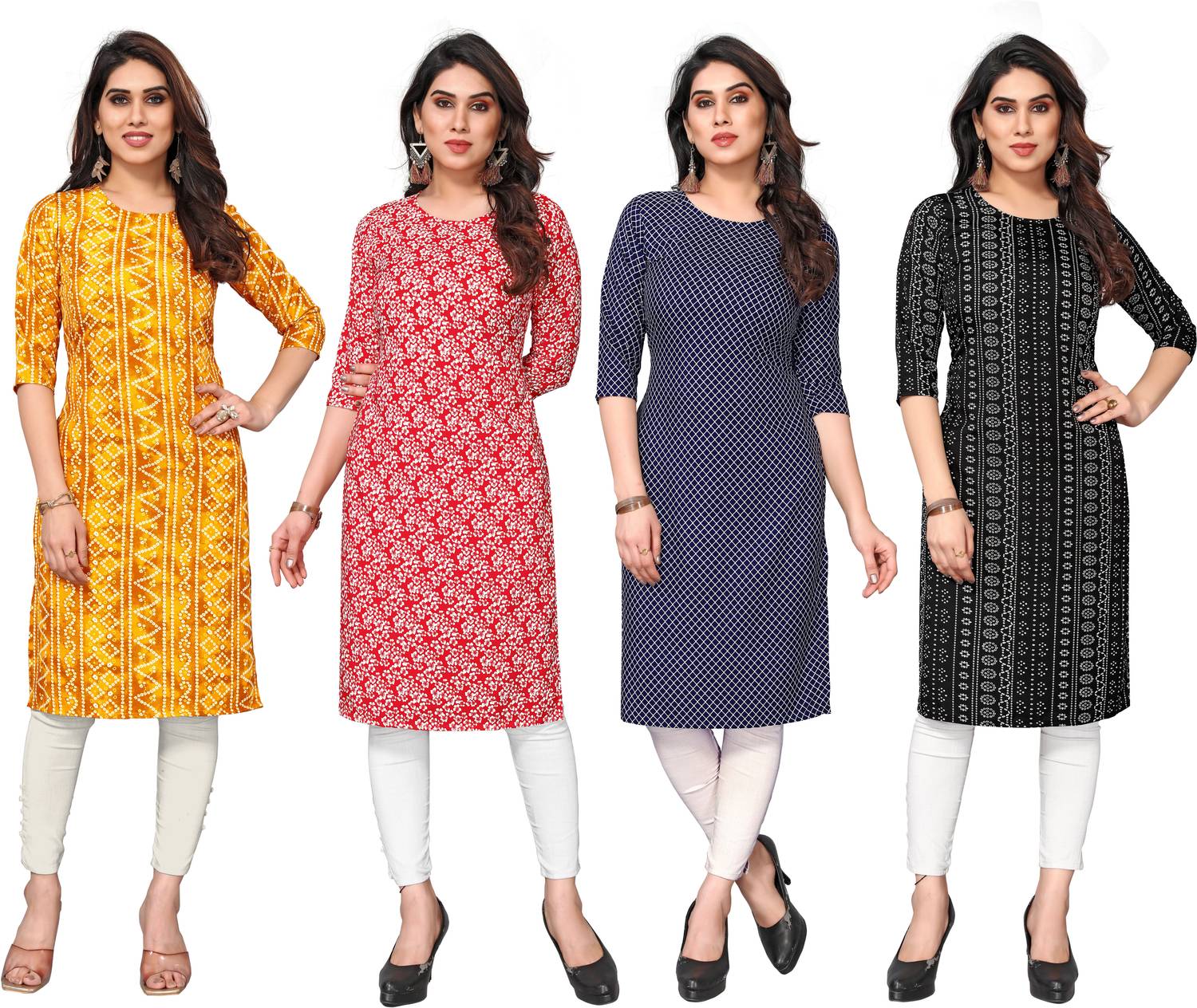 KETAKI FASHION Pack of 4 Women Printed Crepe Straight Kurta (Mult