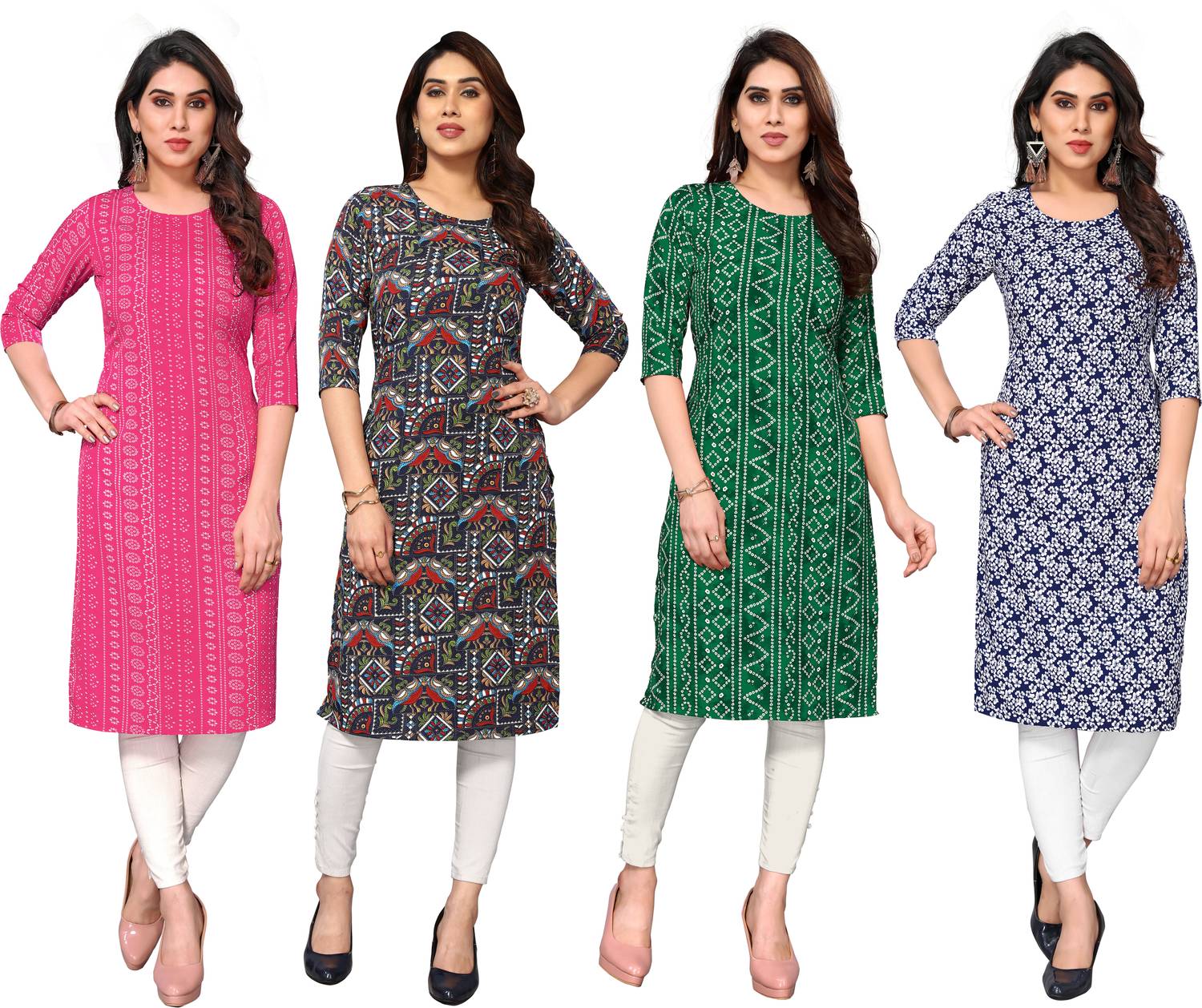 KETAKI FASHION Pack of 4 Women Printed Crepe Straight Kurta (Mult