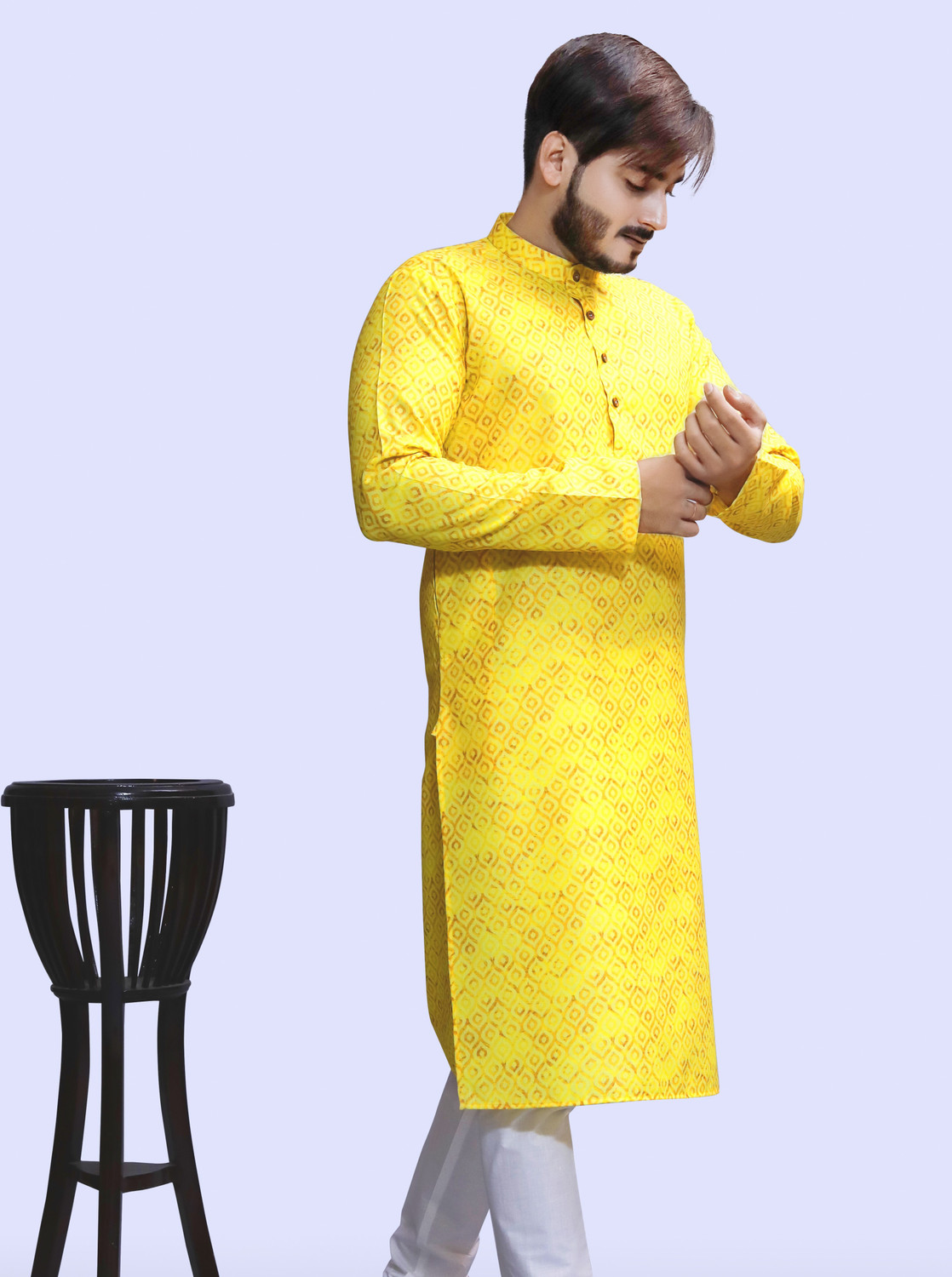 Image of Tibra Collection Men Floral Print Flared Kurta