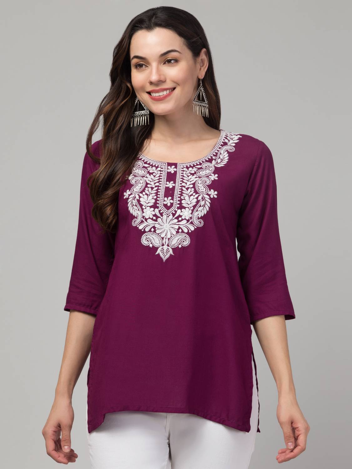 CROWN KING GARMENTS Women Embroidered Viscose Rayon Straight Kurt