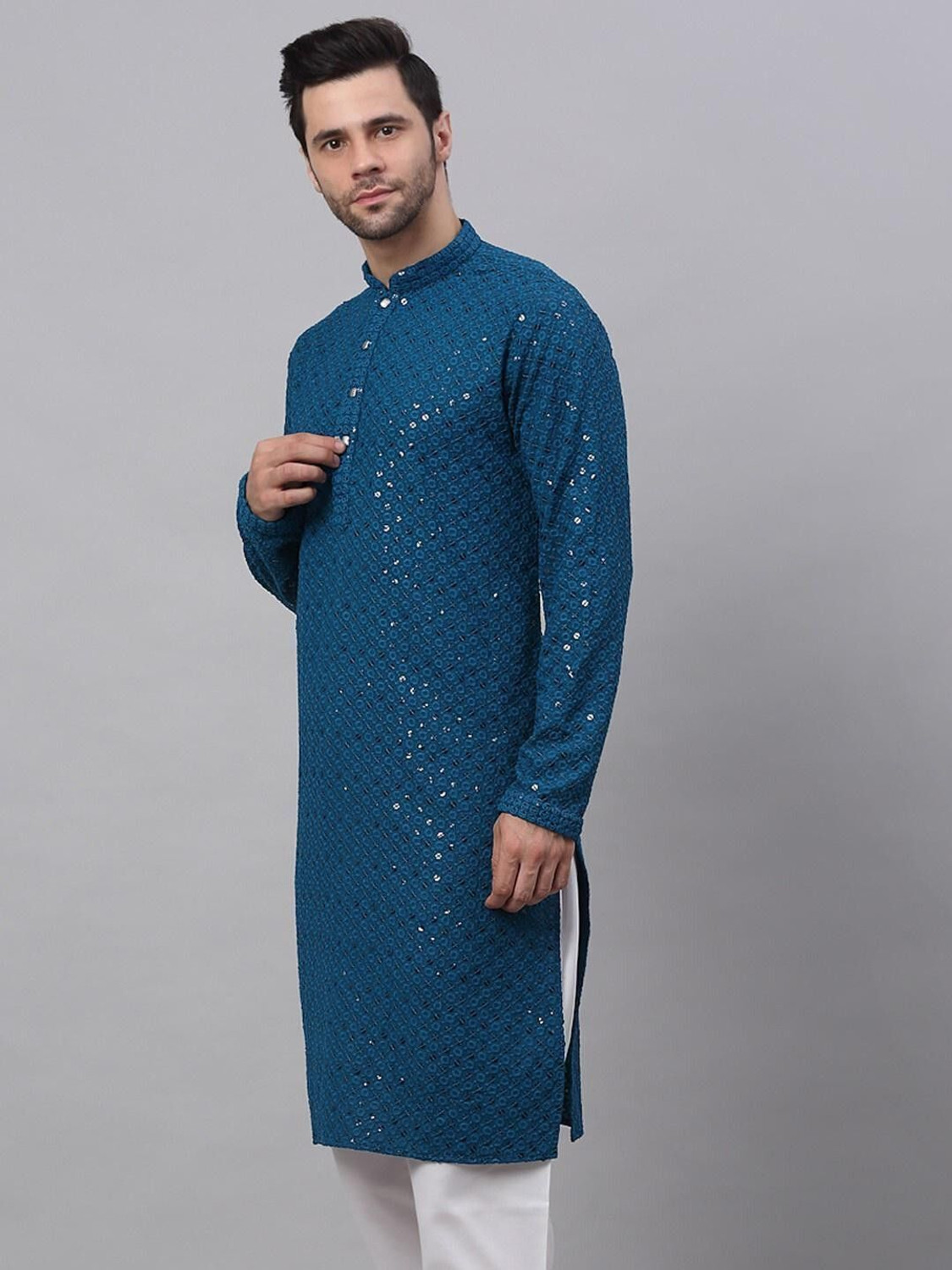 Image of CHIRASVI Men Chikan Embroidery Straight Kurta