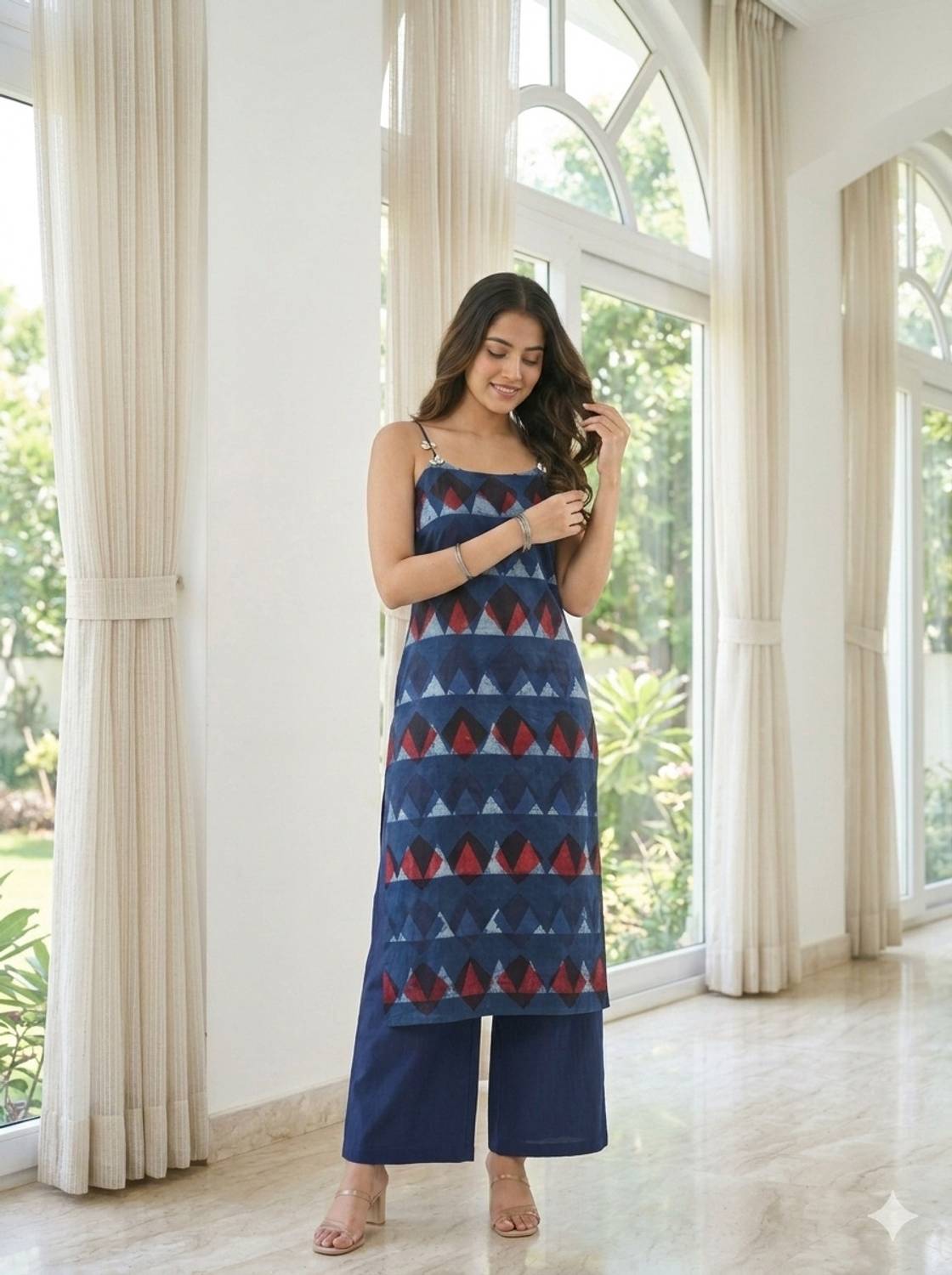 Fourleaf Women Printed Pure Cotton Straight Kurta (Blue)