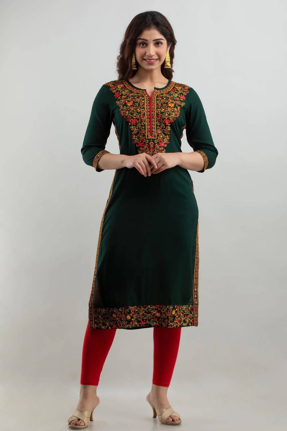 GOMOSWA INTERNATIONAL Women Embroidered Viscose Rayon A-line Kurt