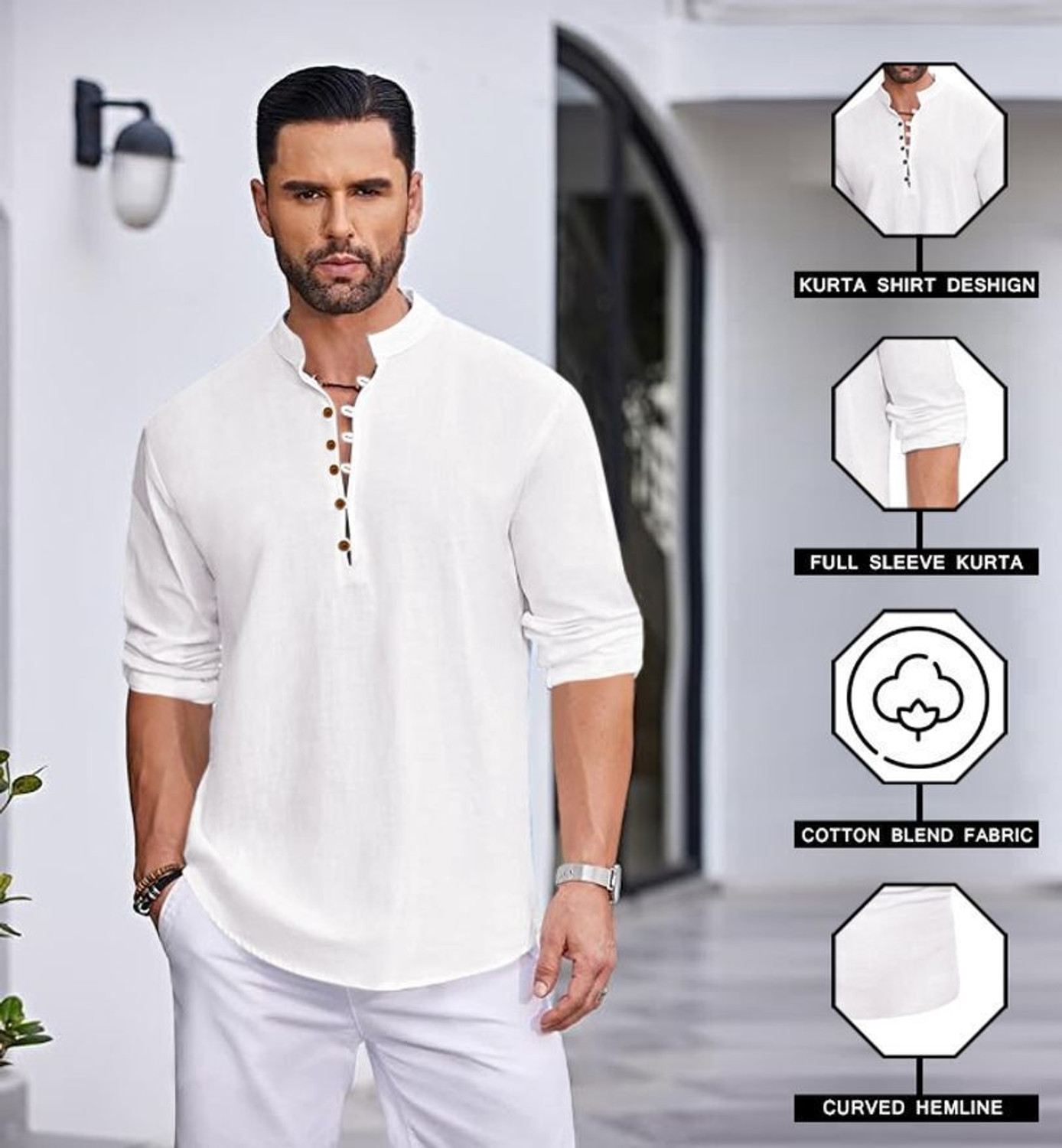 Image of ROYAL SCOUT Men Solid Straight Kurta
