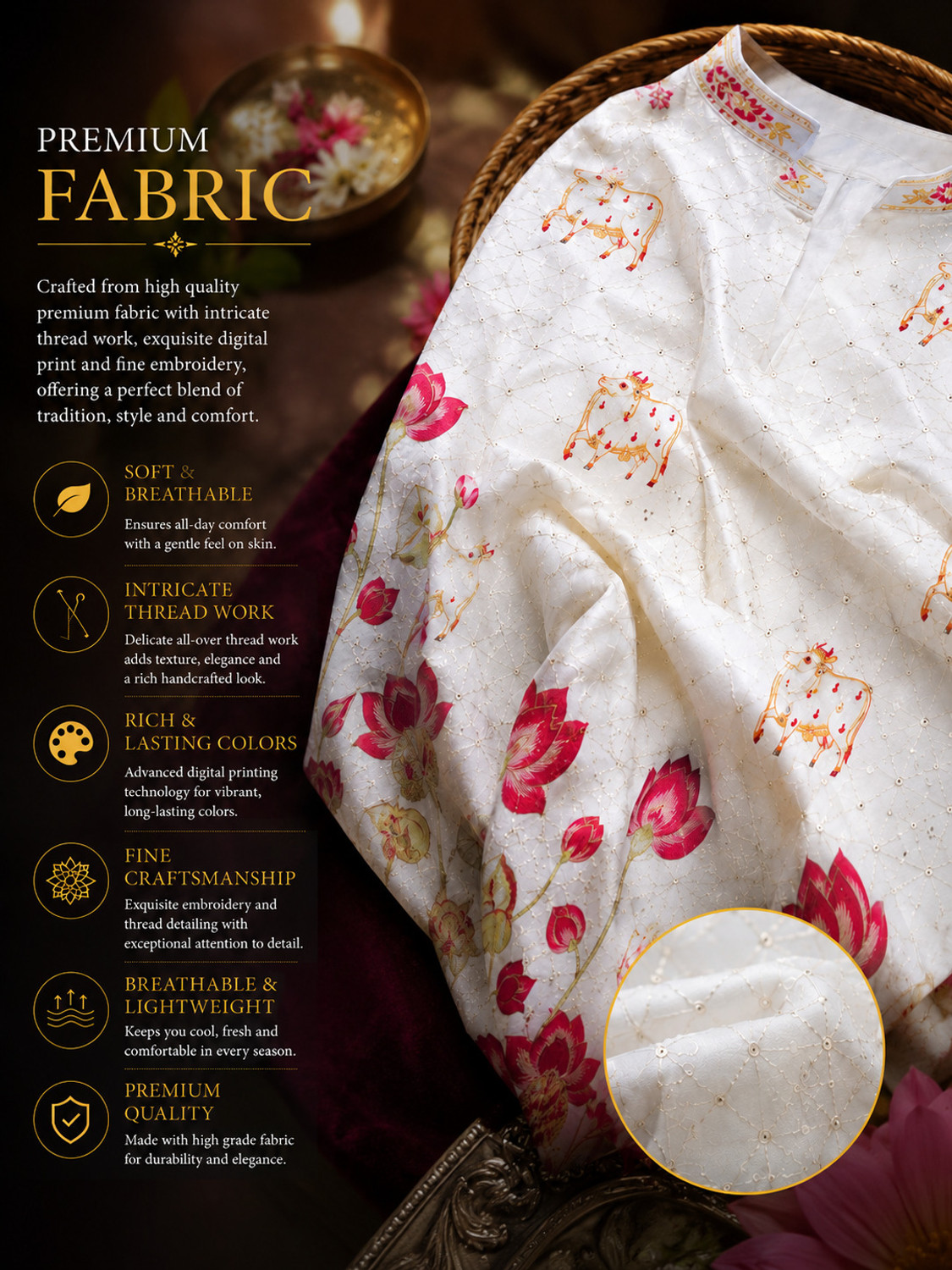 Image of Progetto Men Embroidered Straight Kurta