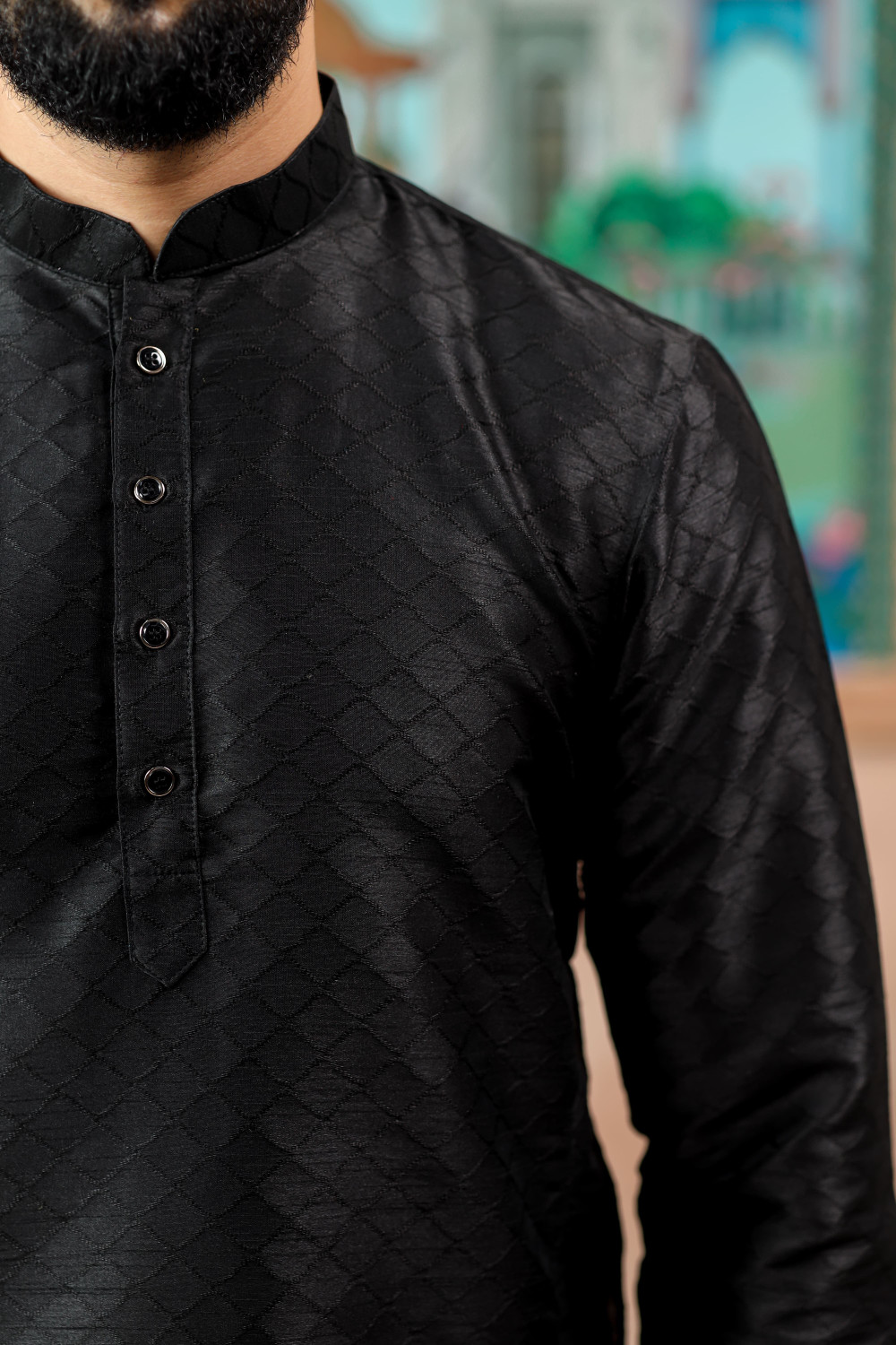 Image of Koshin Men Self Design Straight Kurta