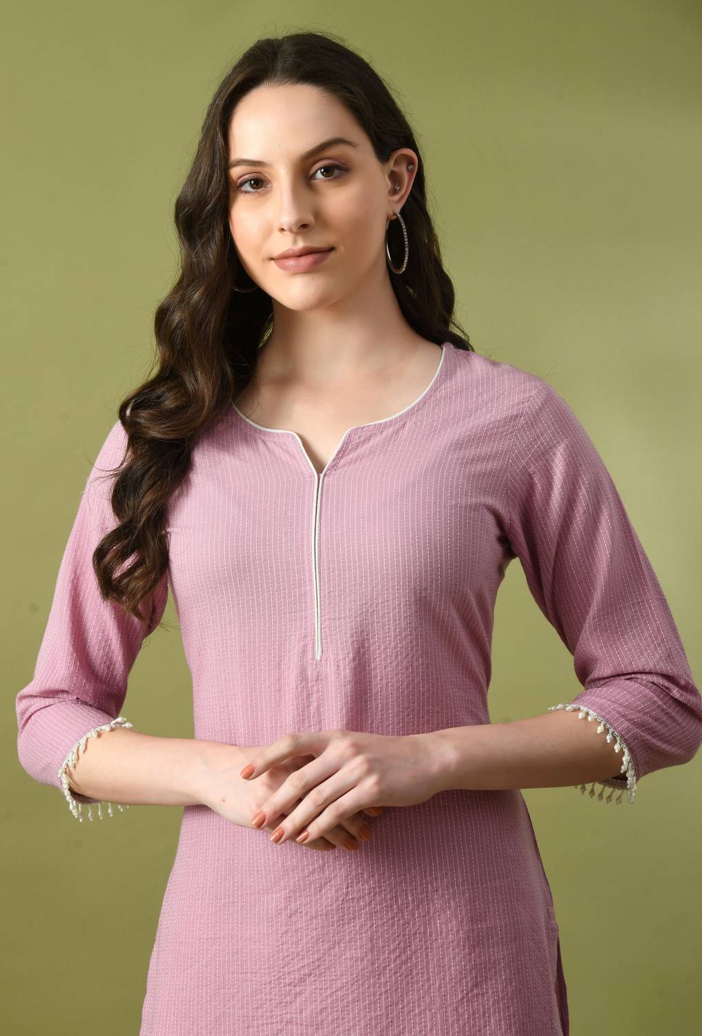 vidhani Women Self Design Cotton Blend Straight Kurta (Purple)