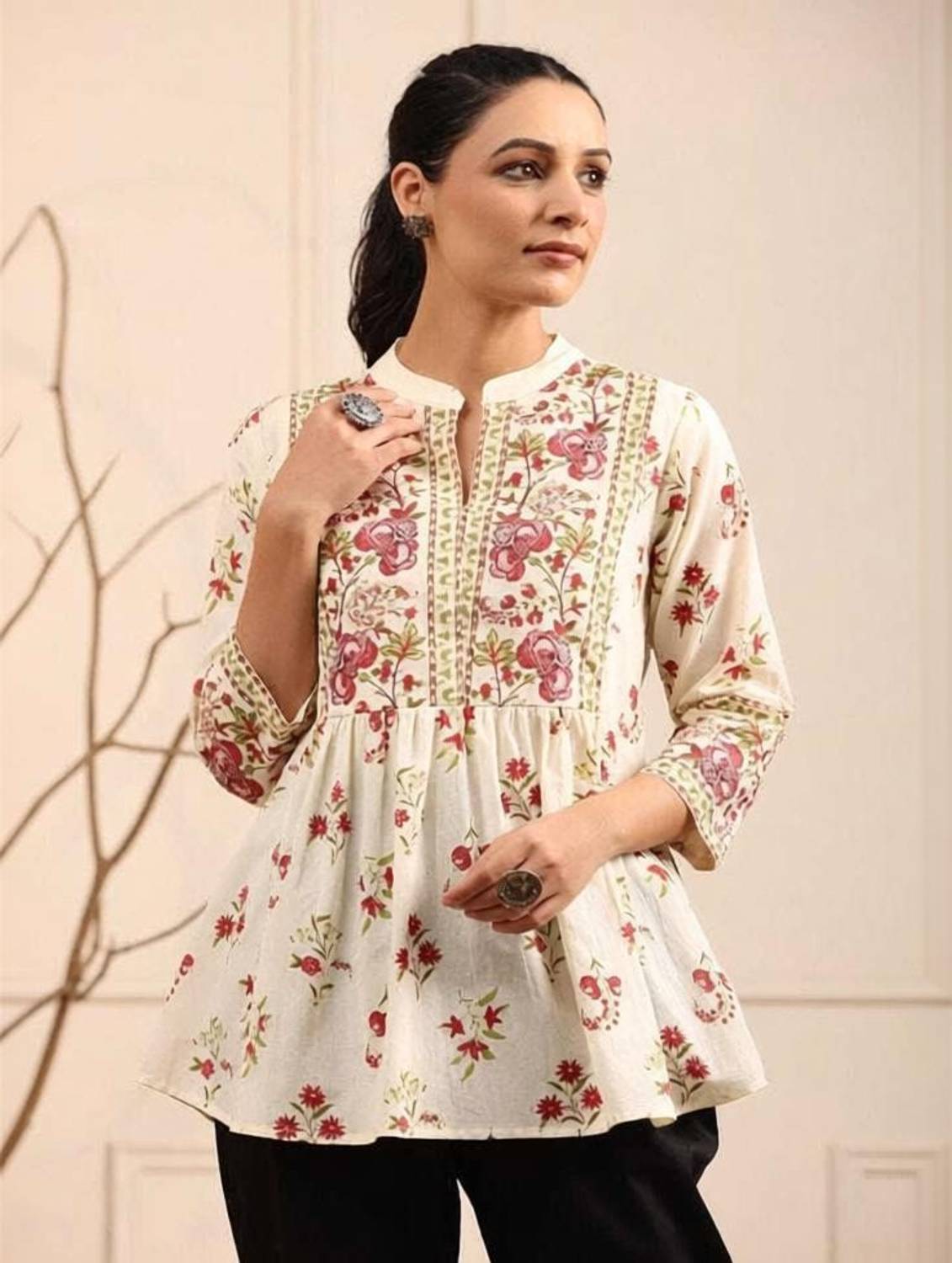 CHARNEST Women Floral Print, Printed Anarkali Kurta
