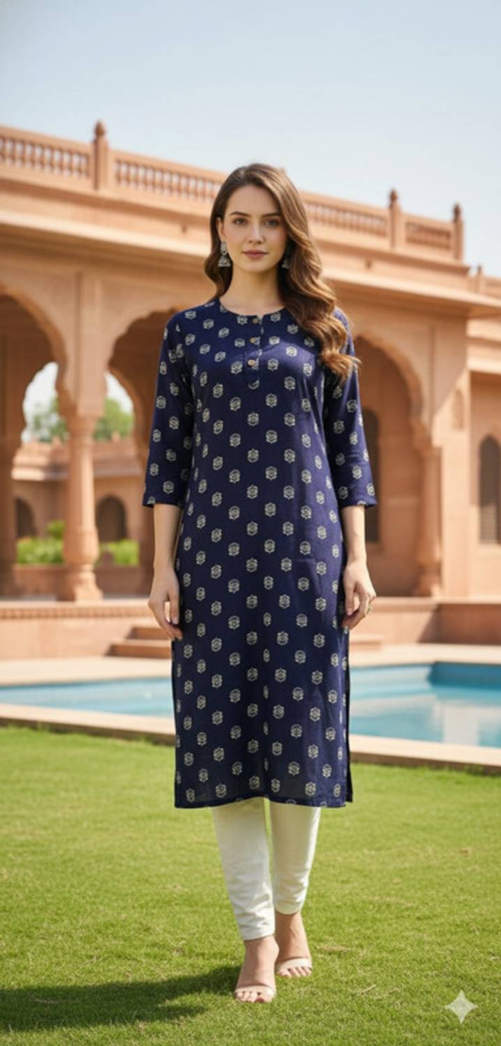 Saka Designs Women Printed Viscose Rayon Straight Kurta (Blue)