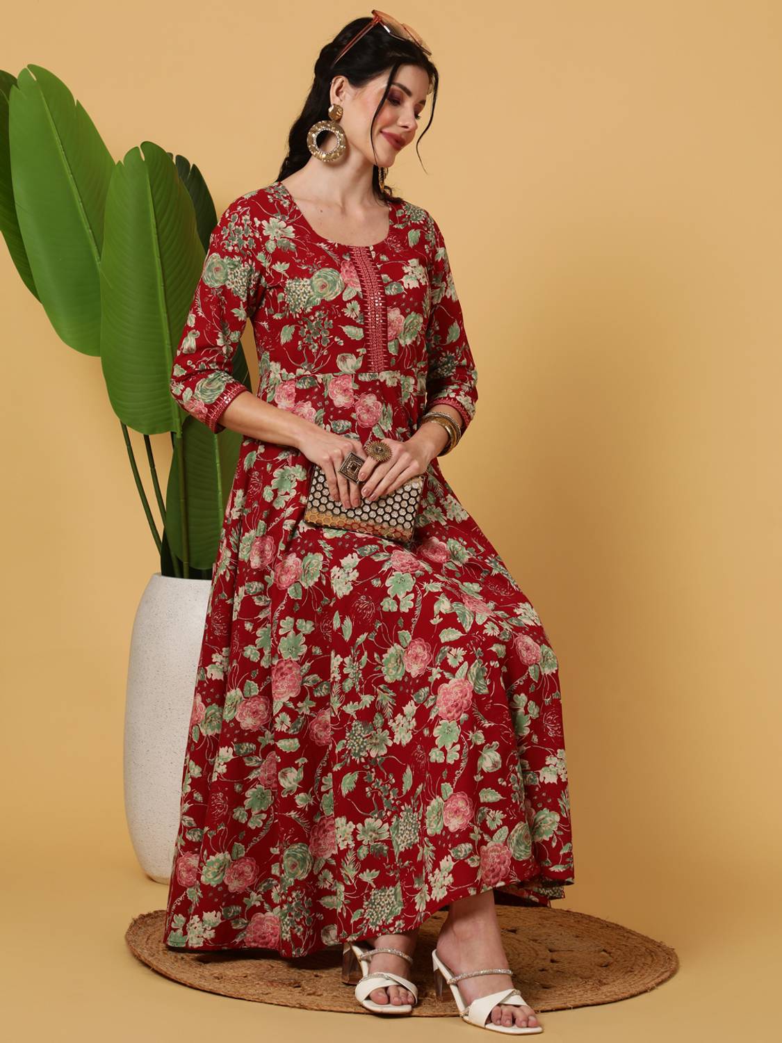 Sa Rasa Women Printed Pure Cotton Anarkali Kurta (Multicolor)