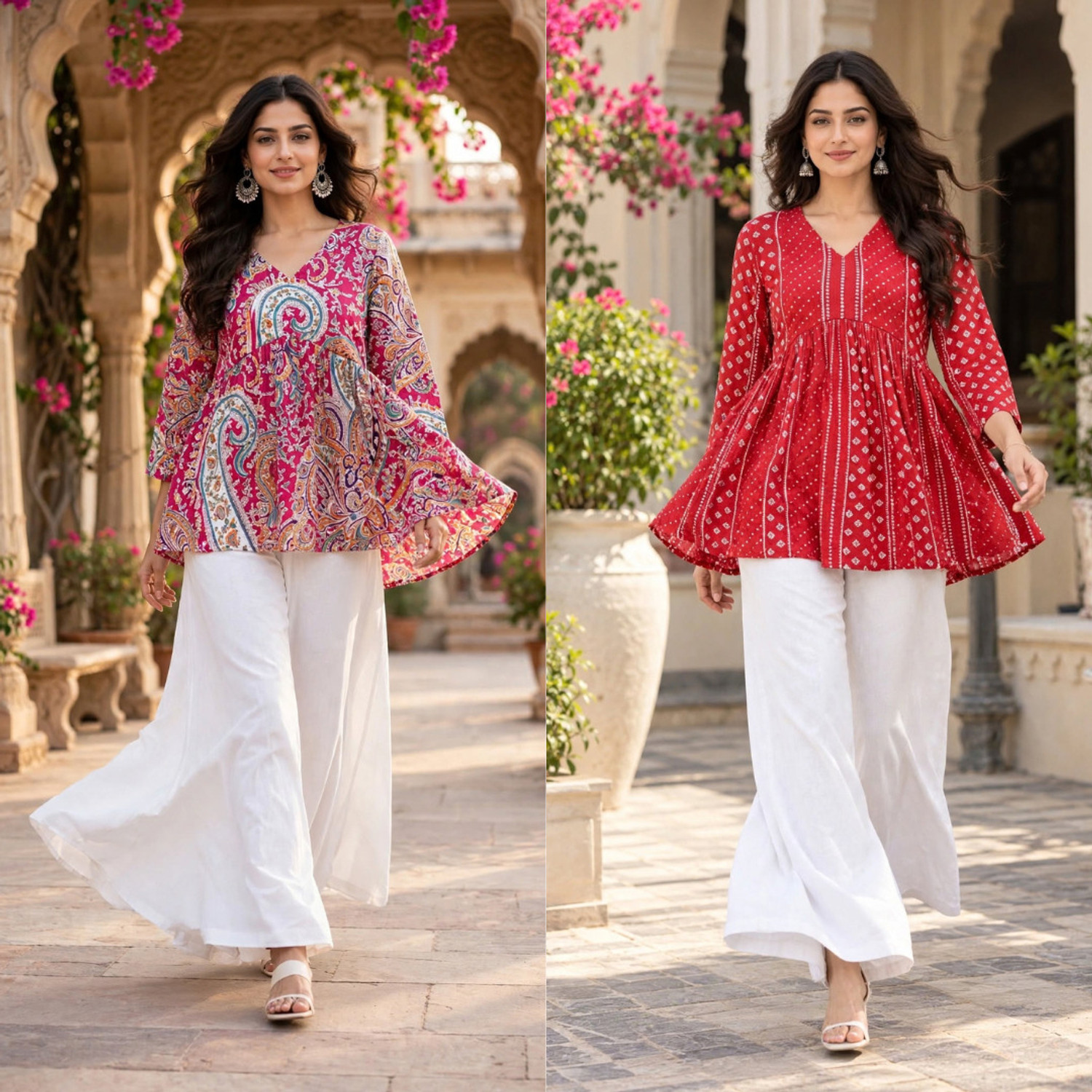Image of Gvastra Women Printed Flared Kurta