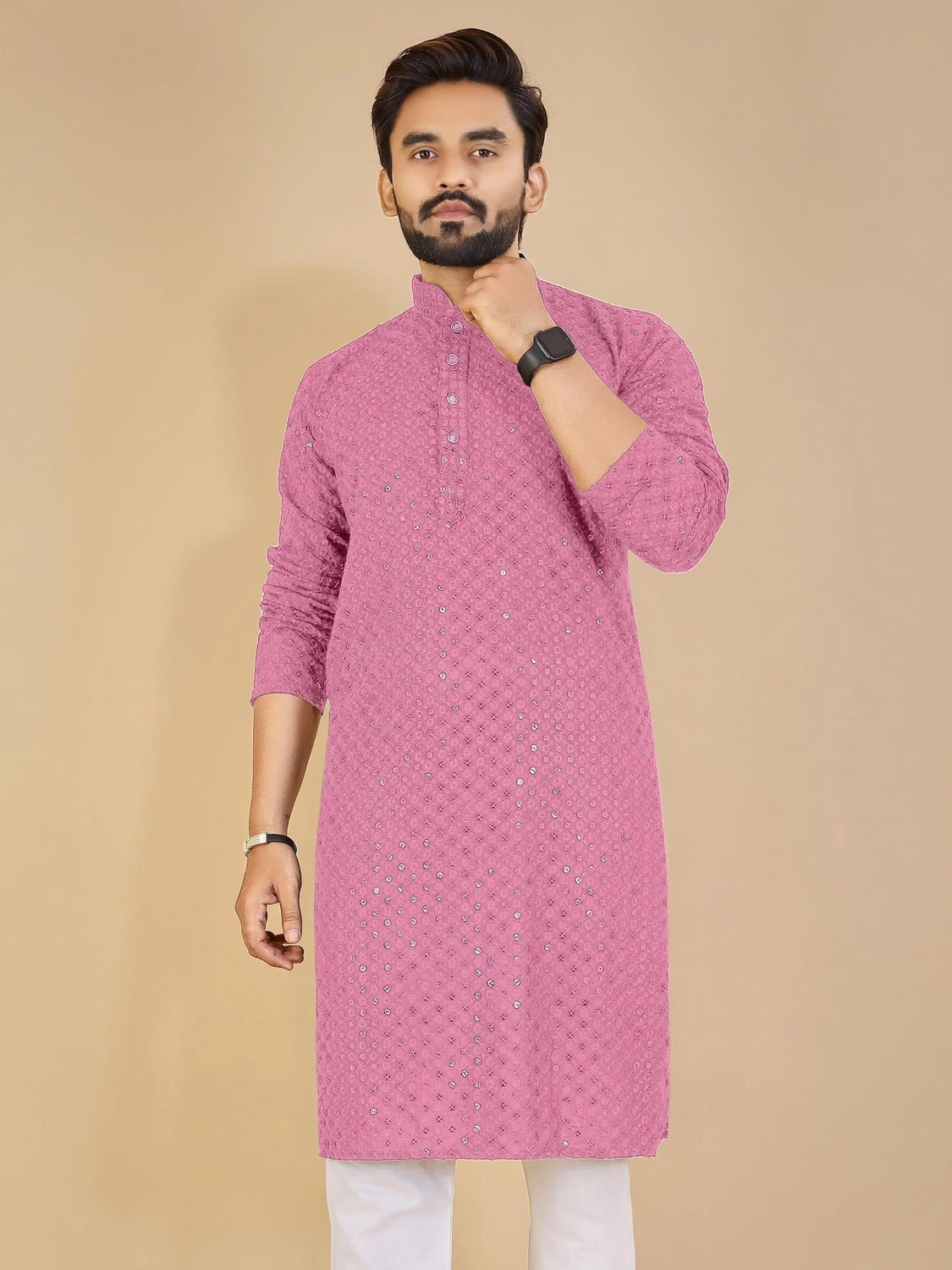 Image of MENSKURTA Men Embellished Straight Kurta