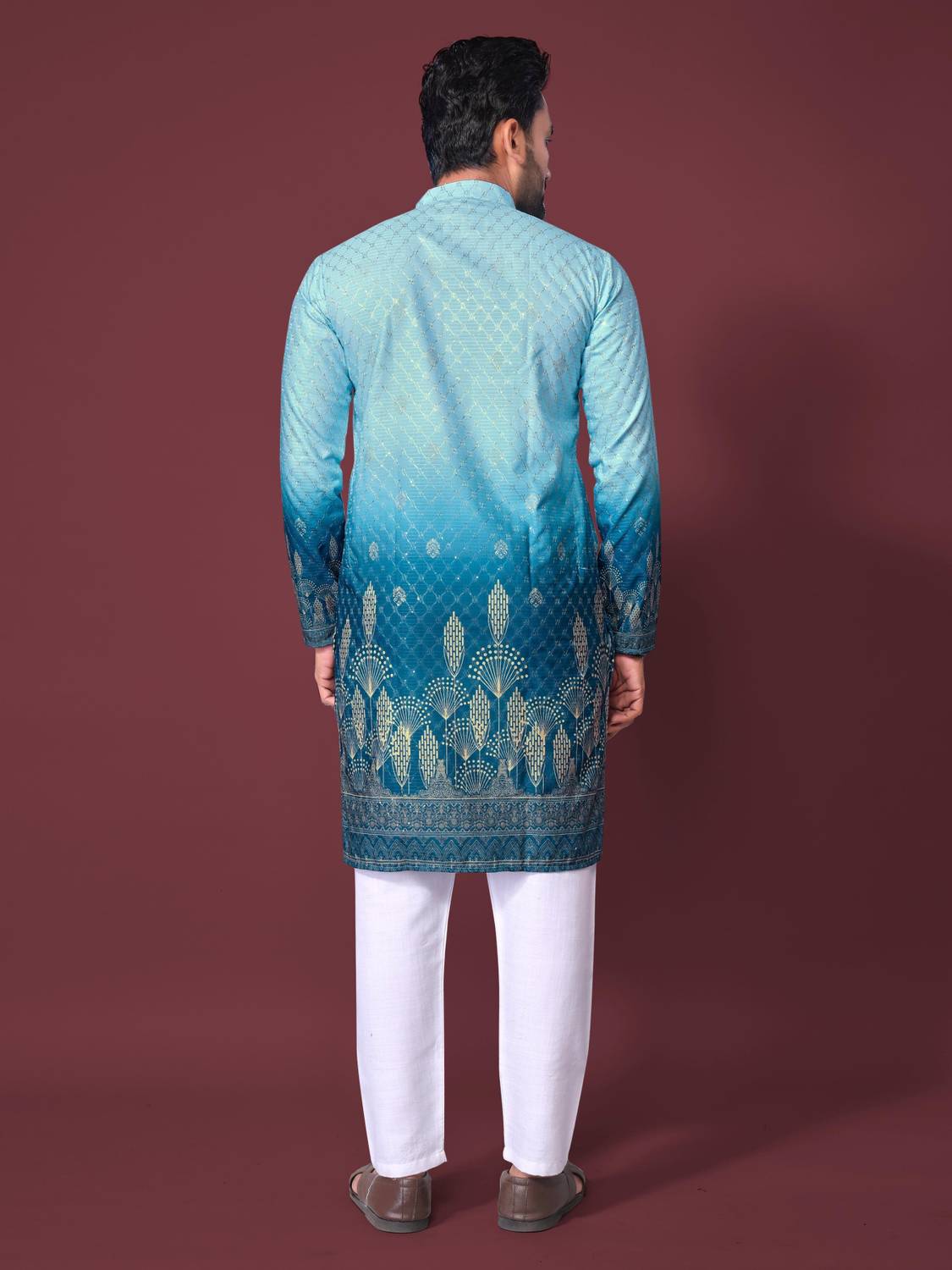 CRYSTALREVENUE Men Blue Printed Straight Kurta - Image 2