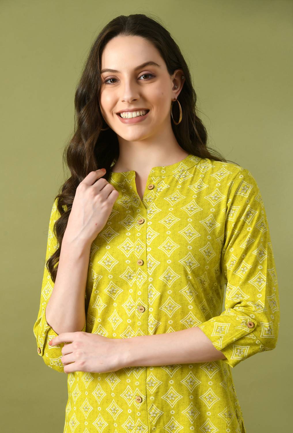 vidhani Women Printed Viscose Rayon A-line Kurta (Light Green, Wh