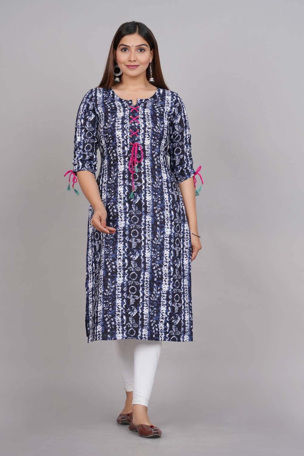 METAFAB Women Printed Viscose Rayon Straight Kurta (Blue)