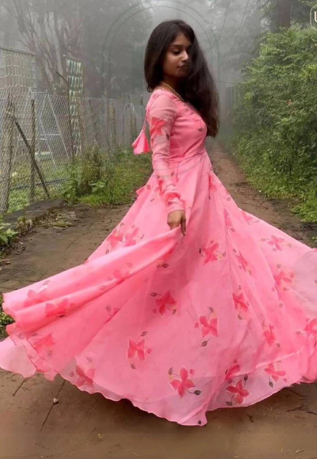 Ugaan Women Floral Print Georgette Anarkali Kurta With Attached D