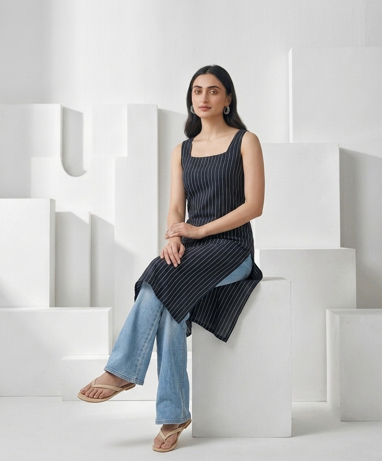 Image of IQYA APPAREL Women Striped Straight Kurta