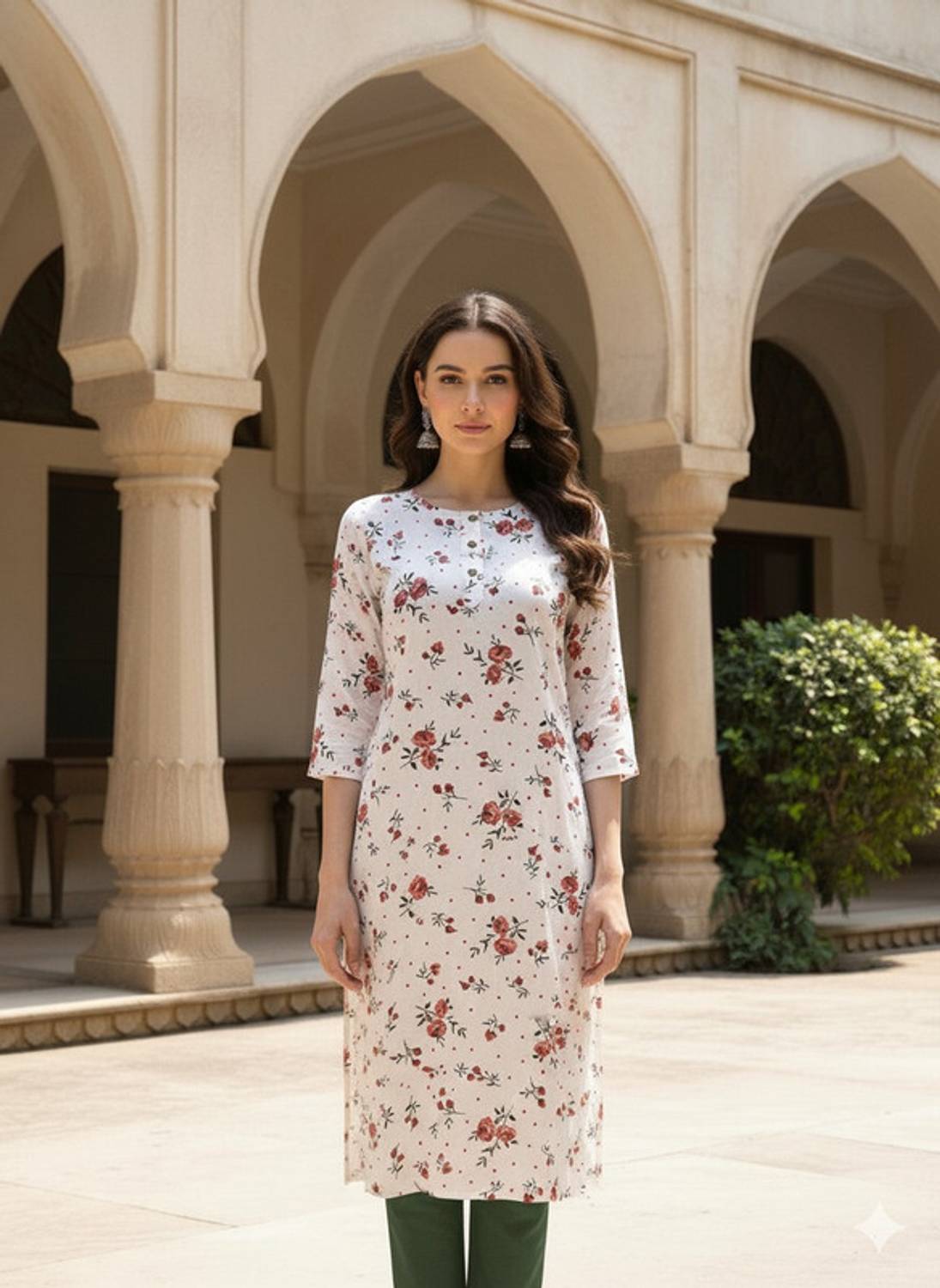 Saka Designs Women Printed Viscose Rayon Straight Kurta (White)