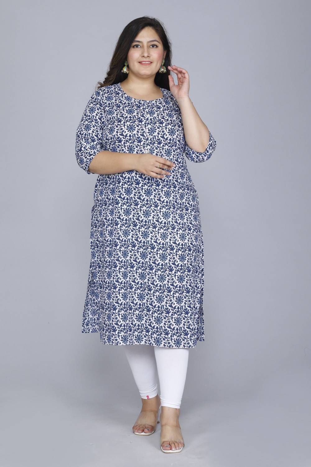 Gs Fashions Women Printed Pure Cotton Straight Kurta (Blue, White