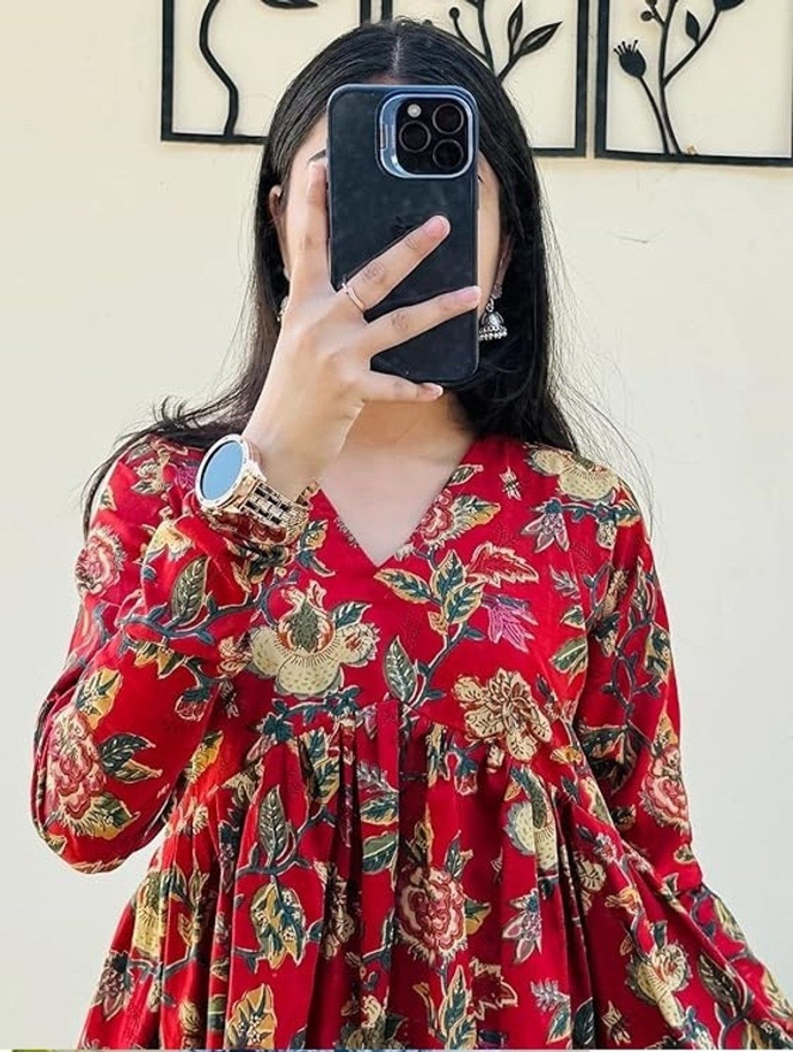 Image of BIBHATSU Casual Floral Print Women Black, Blue Top