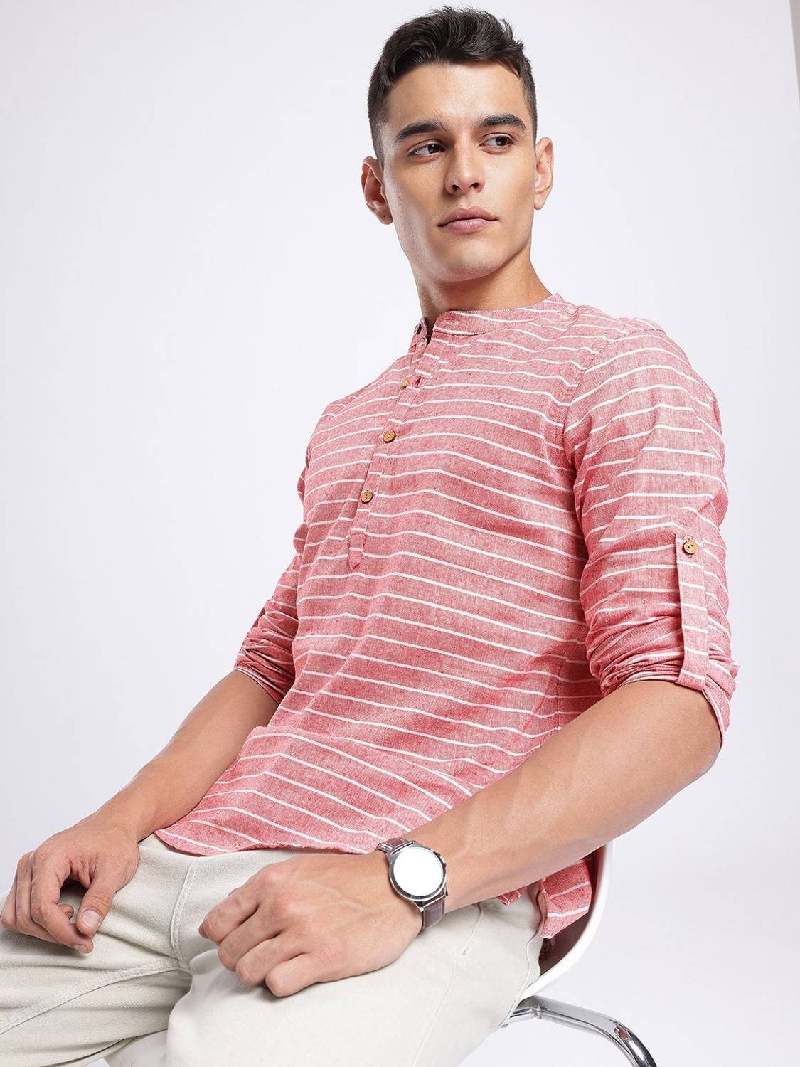 Anouk Rustic Men Striped Straight Kurta