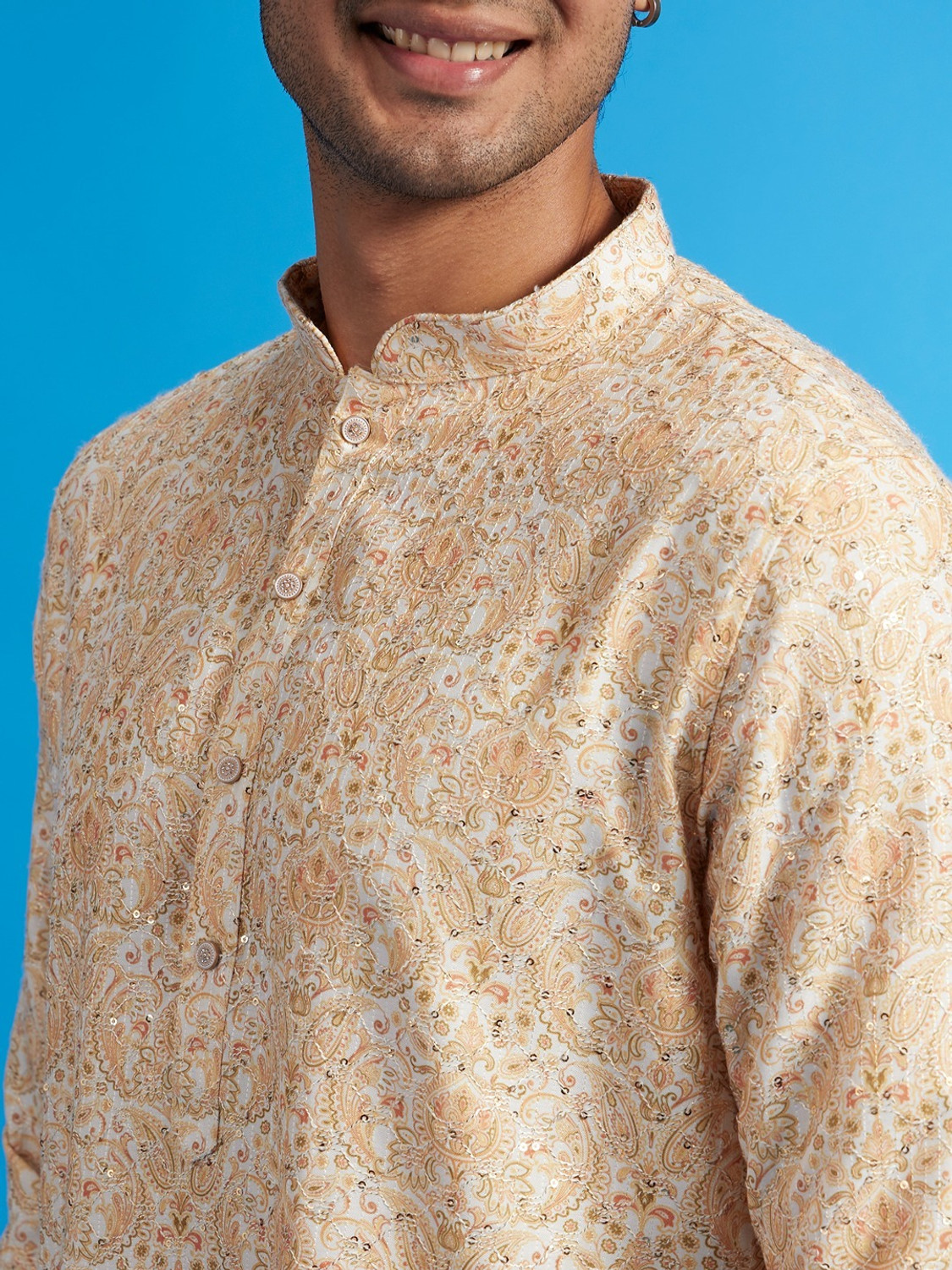 Image of DIWAS by Manyavar Men Paisley, Embroidered, Embellished, Printed Straight Kurta