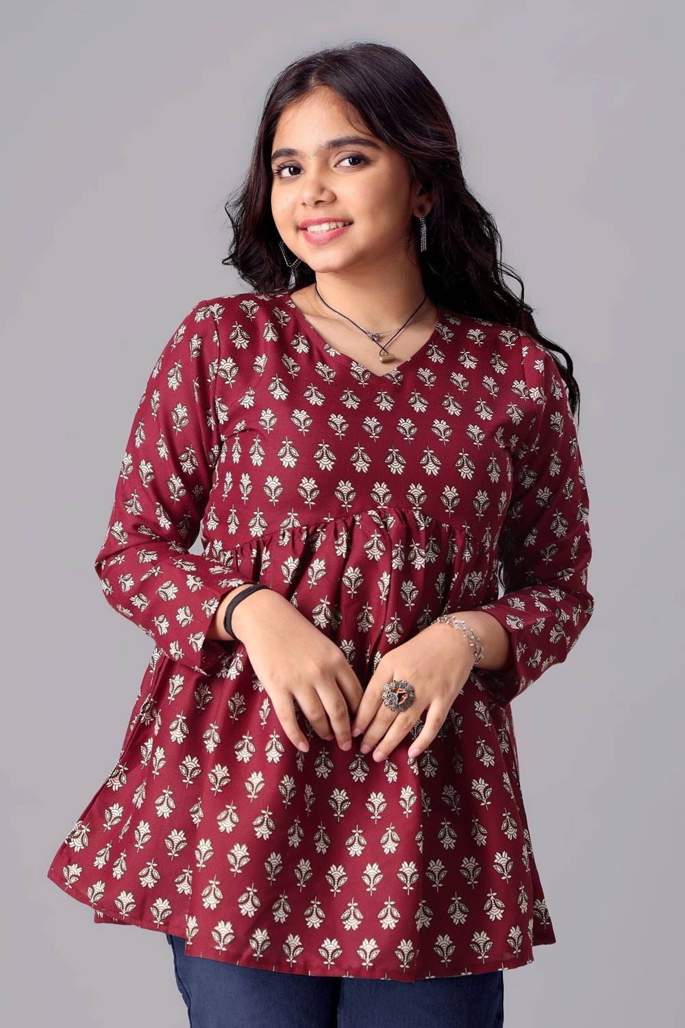 Aarya Girls Floral Print Tunic Kurta - Image 2