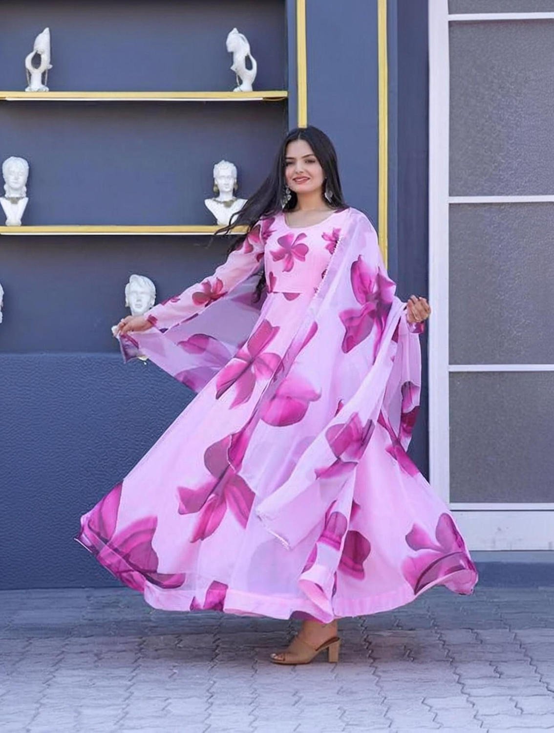 Image of KRINA ENTERPRISES Women Floral Print Anarkali Kurta