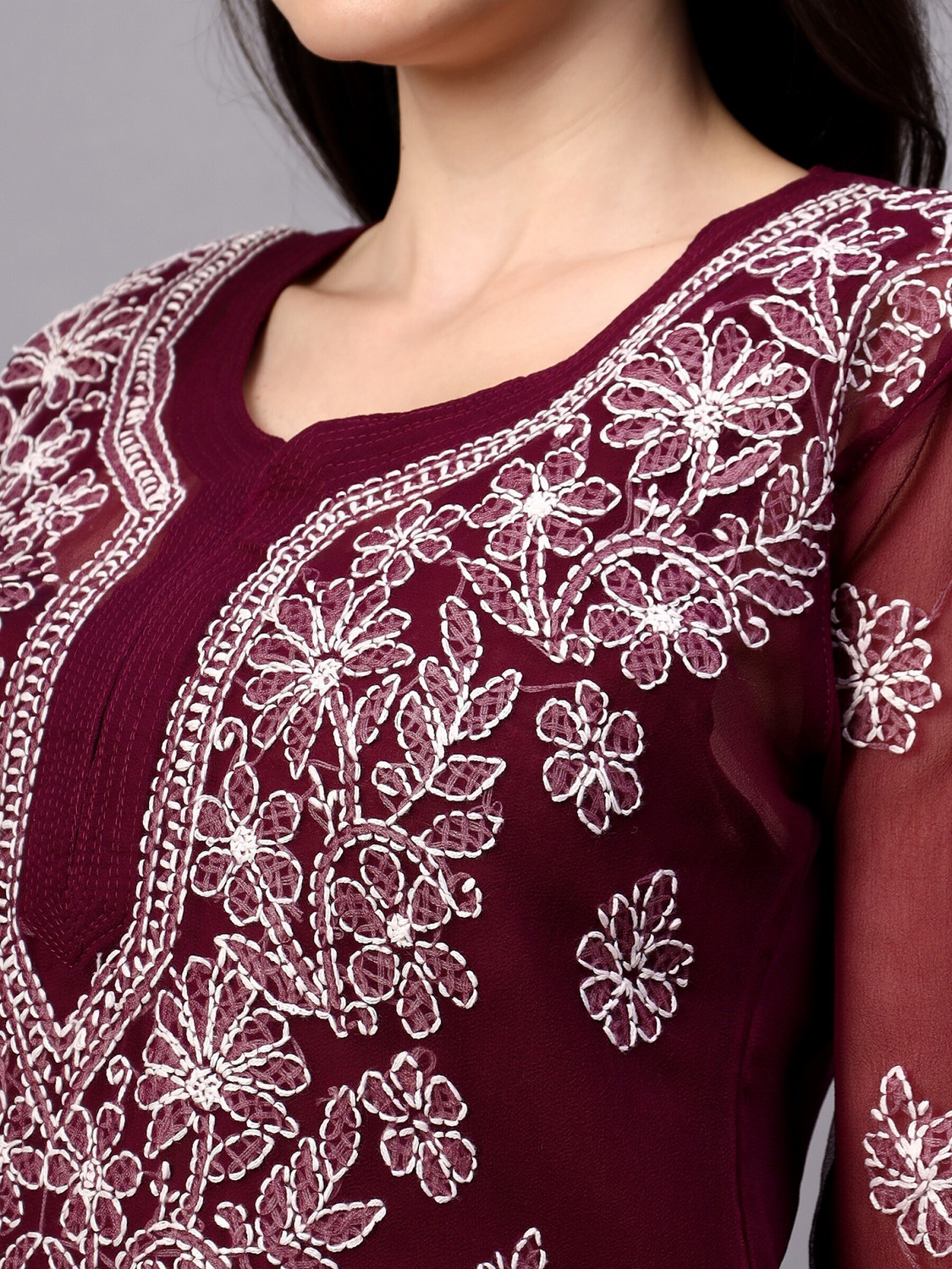 Image of Neelam Chikan Women Chikan Embroidery Straight Kurta