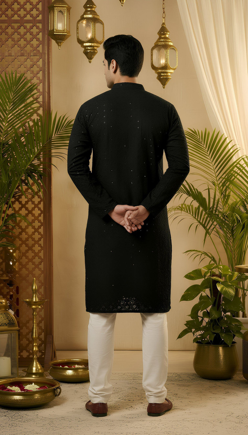 Image of ADHIRAJAN Men Embellished Straight Kurta